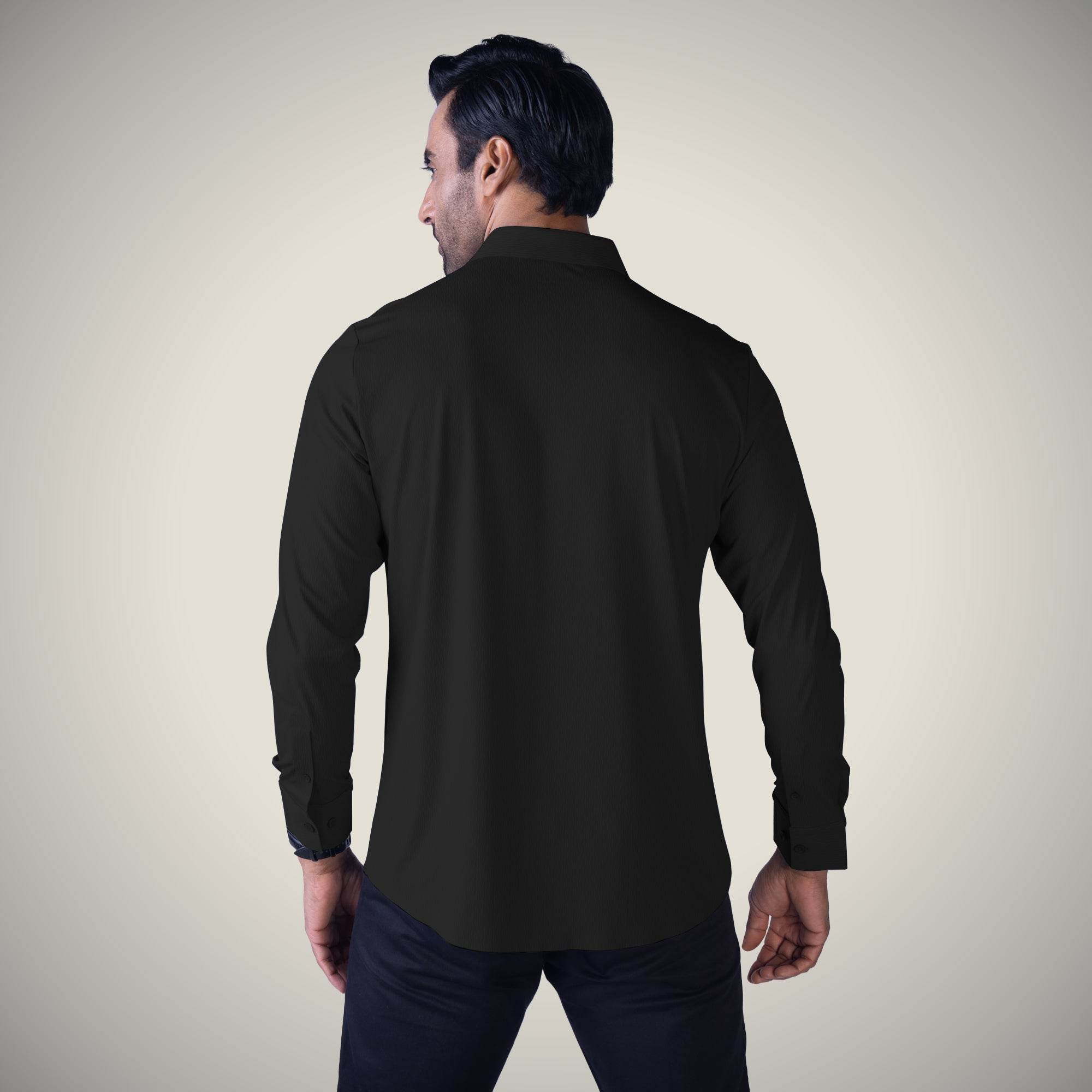 Hektor -Premium-Bonded- Open Button Shirt - Long Sleeve - Thick Thin Jacquard -Mens