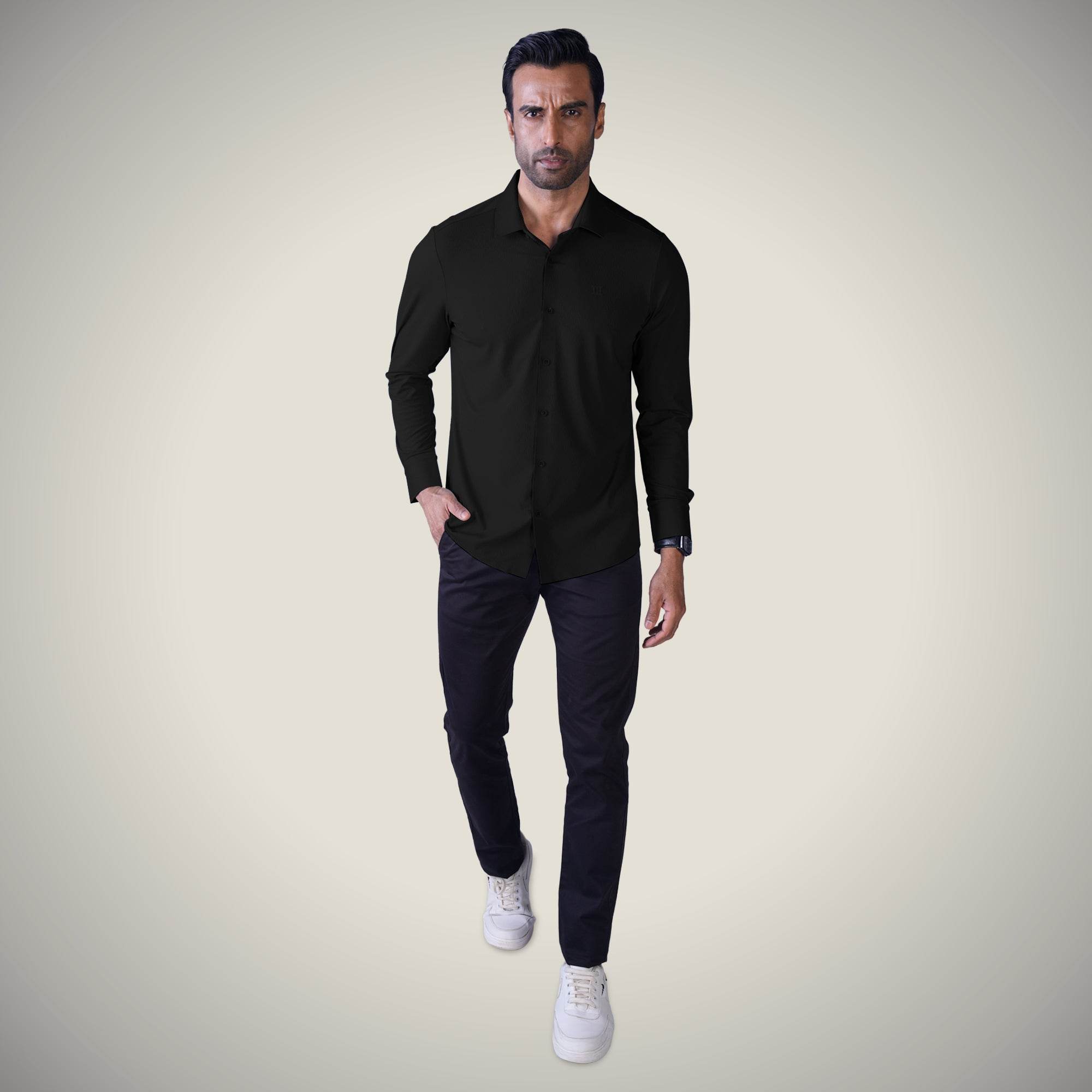Hektor -Premium-Bonded- Open Button Shirt - Long Sleeve - Thick Thin Jacquard -Mens