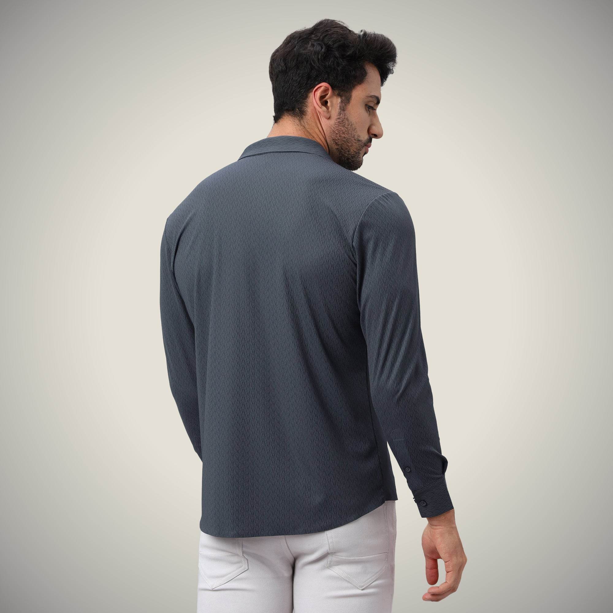 Hektor -Premium-Bonded- Open Button Shirt - Long Sleeve - Thick Thin Jacquard -Mens