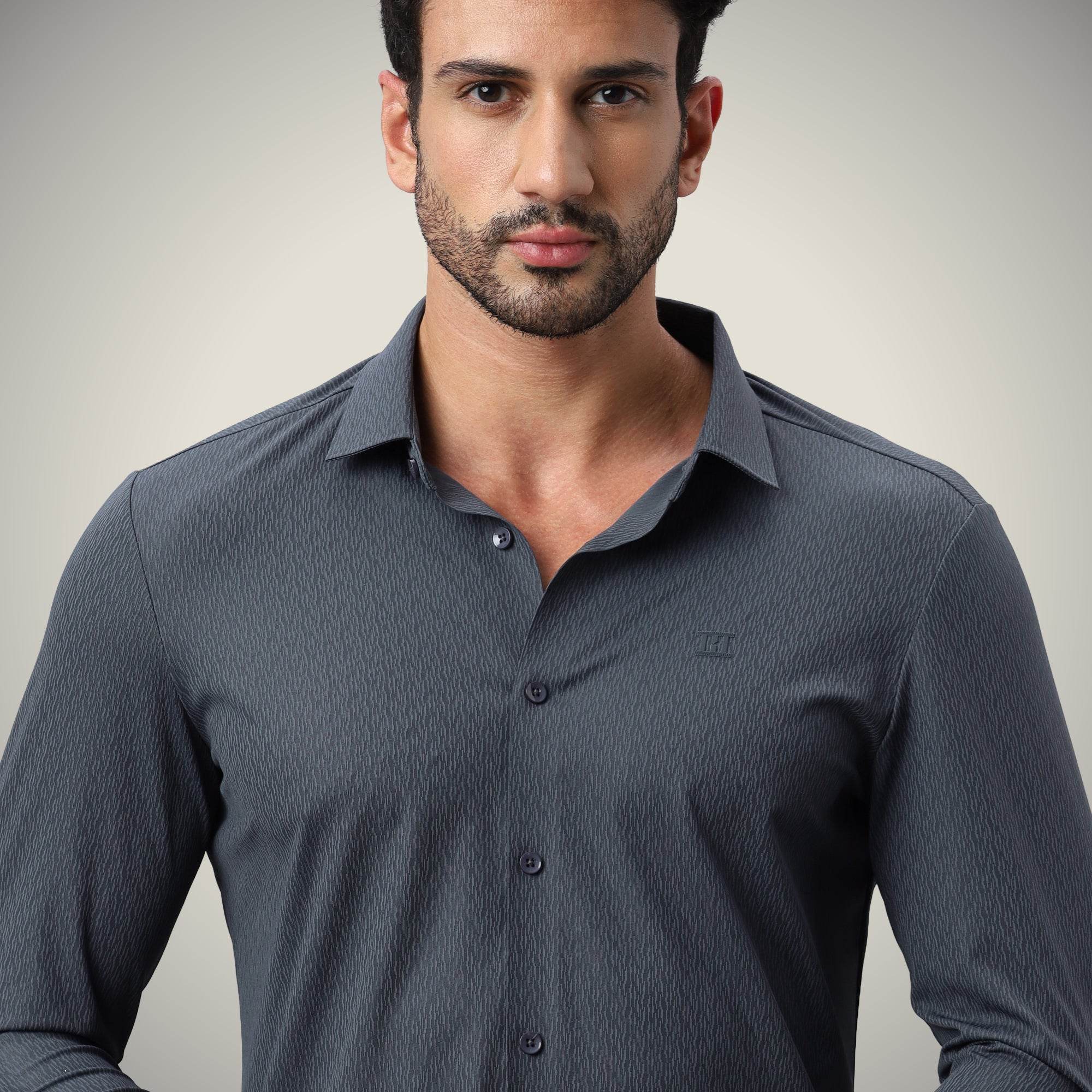 Hektor -Premium-Bonded- Open Button Shirt - Long Sleeve - Thick Thin Jacquard -Mens