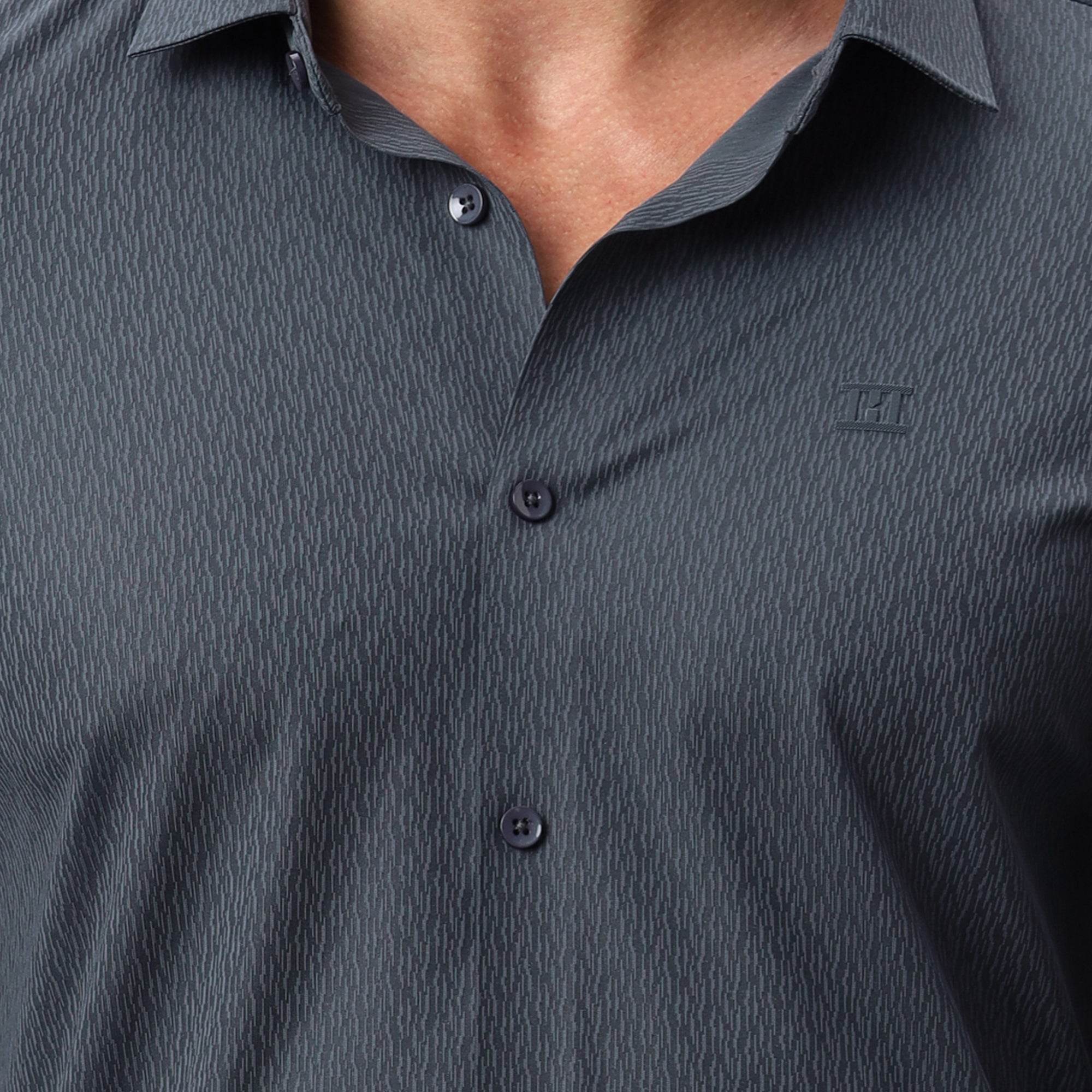 Hektor -Premium-Bonded- Open Button Shirt - Long Sleeve - Thick Thin Jacquard -Mens