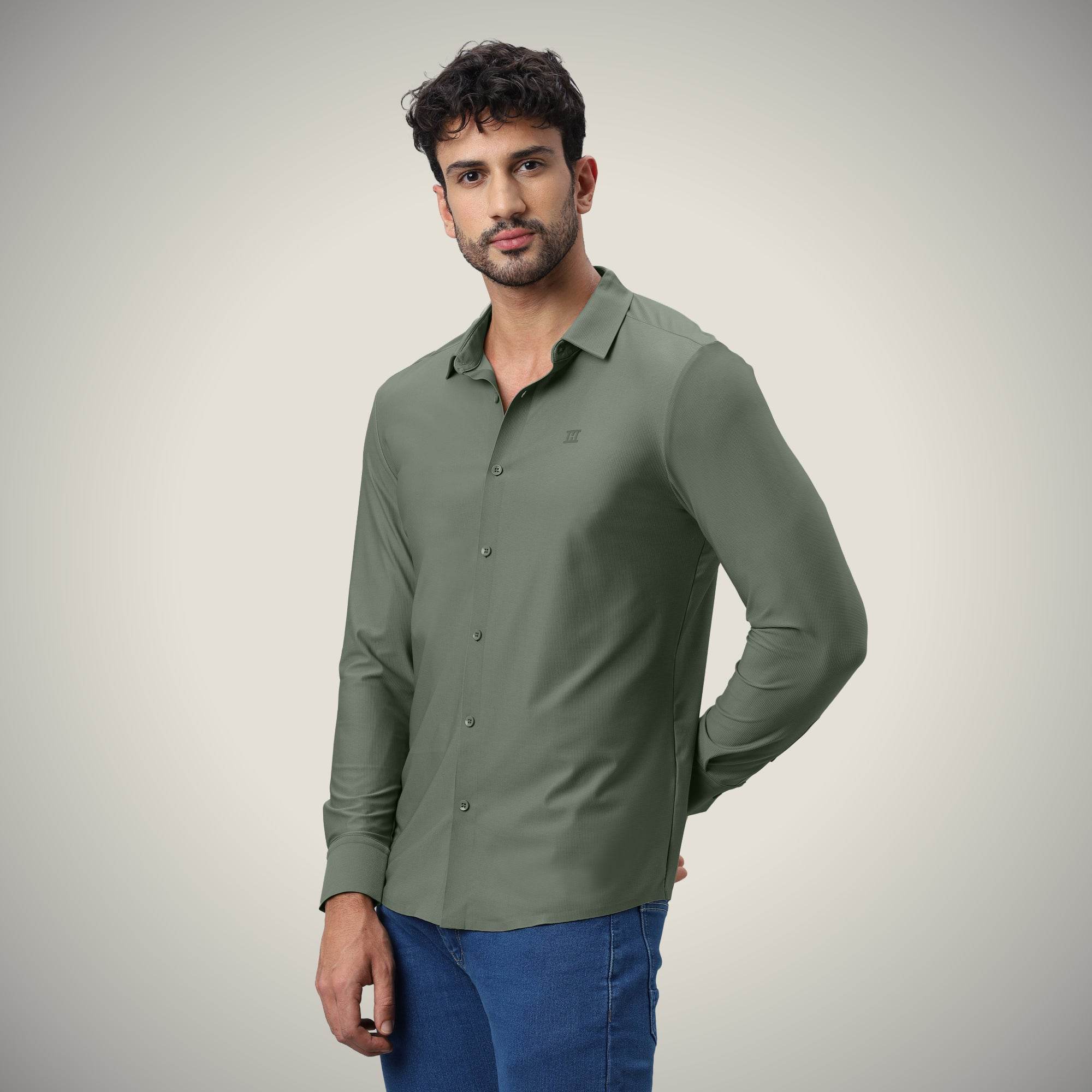 Hektor -Premium-Bonded- Open Button Shirt - Long Sleeve - Small Checks -Mens