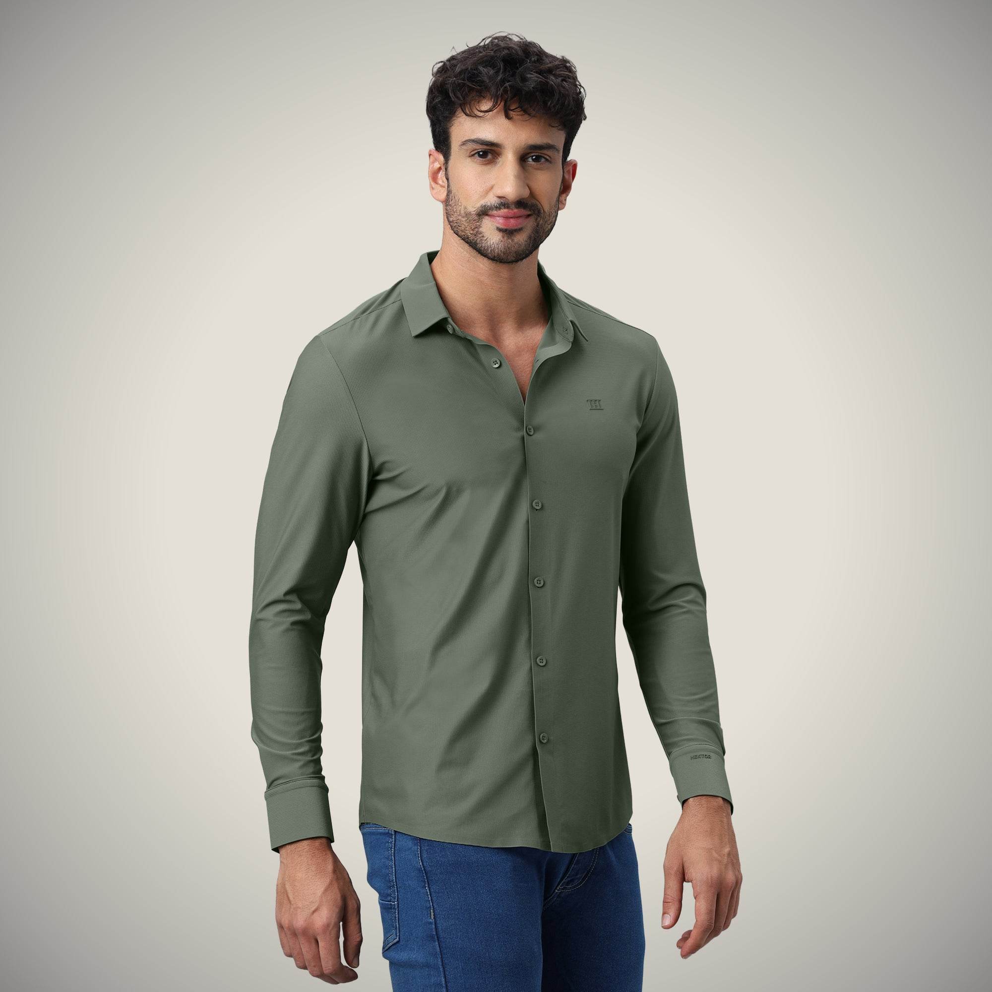 Hektor -Premium-Bonded- Open Button Shirt - Long Sleeve - Small Checks -Mens