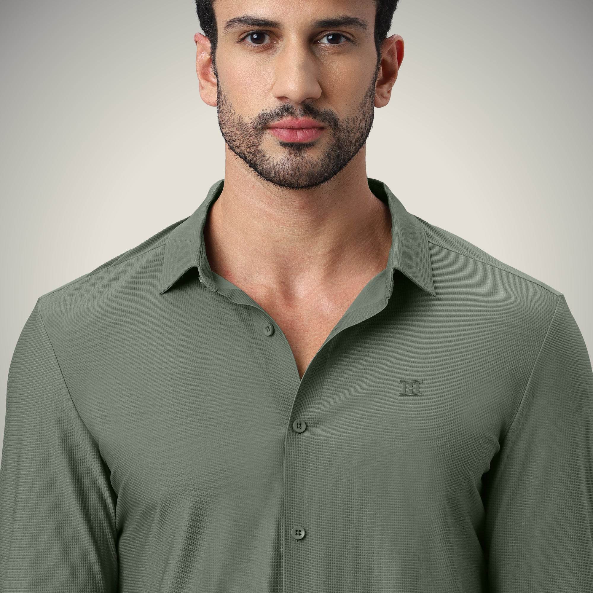 Hektor -Premium-Bonded- Open Button Shirt - Long Sleeve - Small Checks -Mens