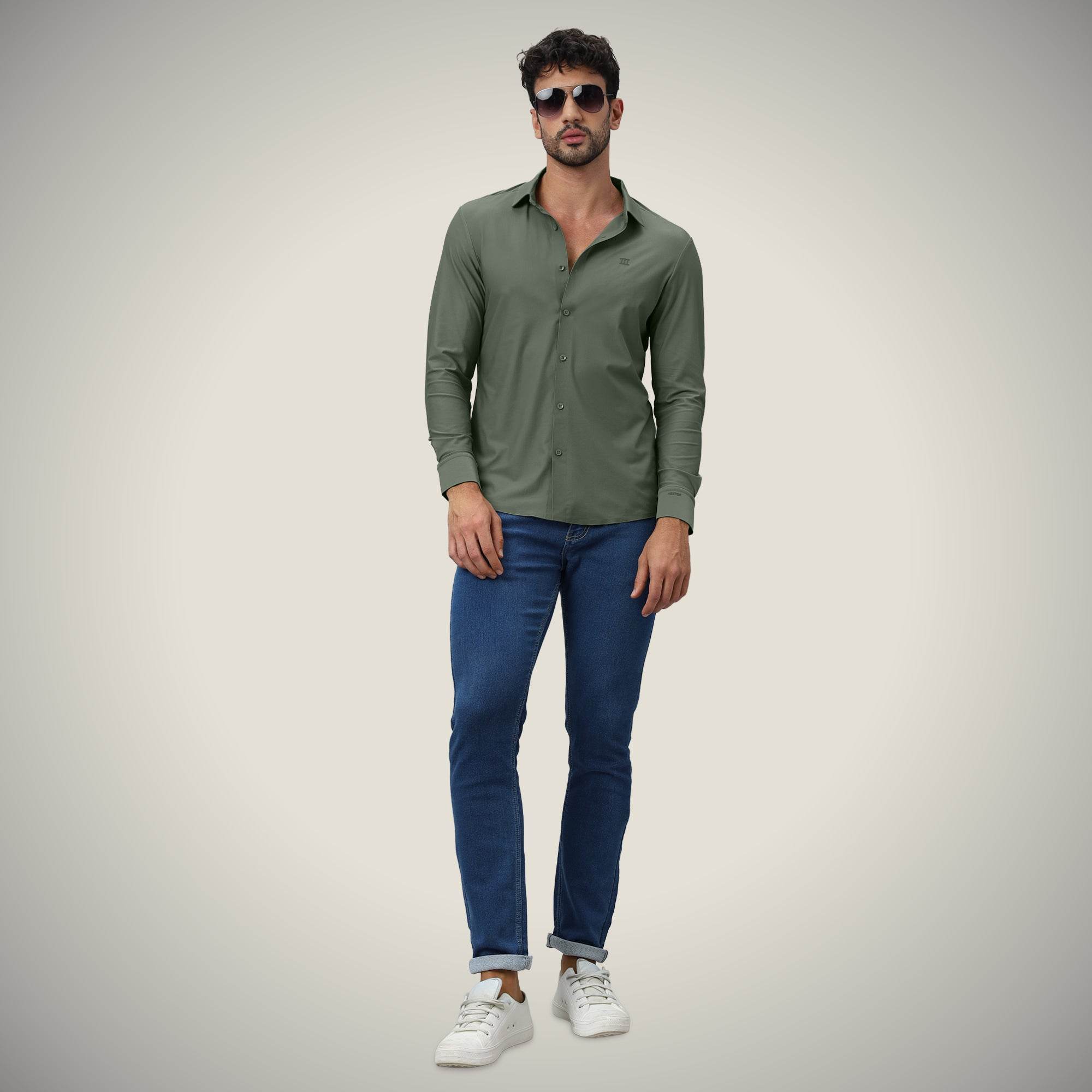 Hektor -Premium-Bonded- Open Button Shirt - Long Sleeve - Small Checks -Mens