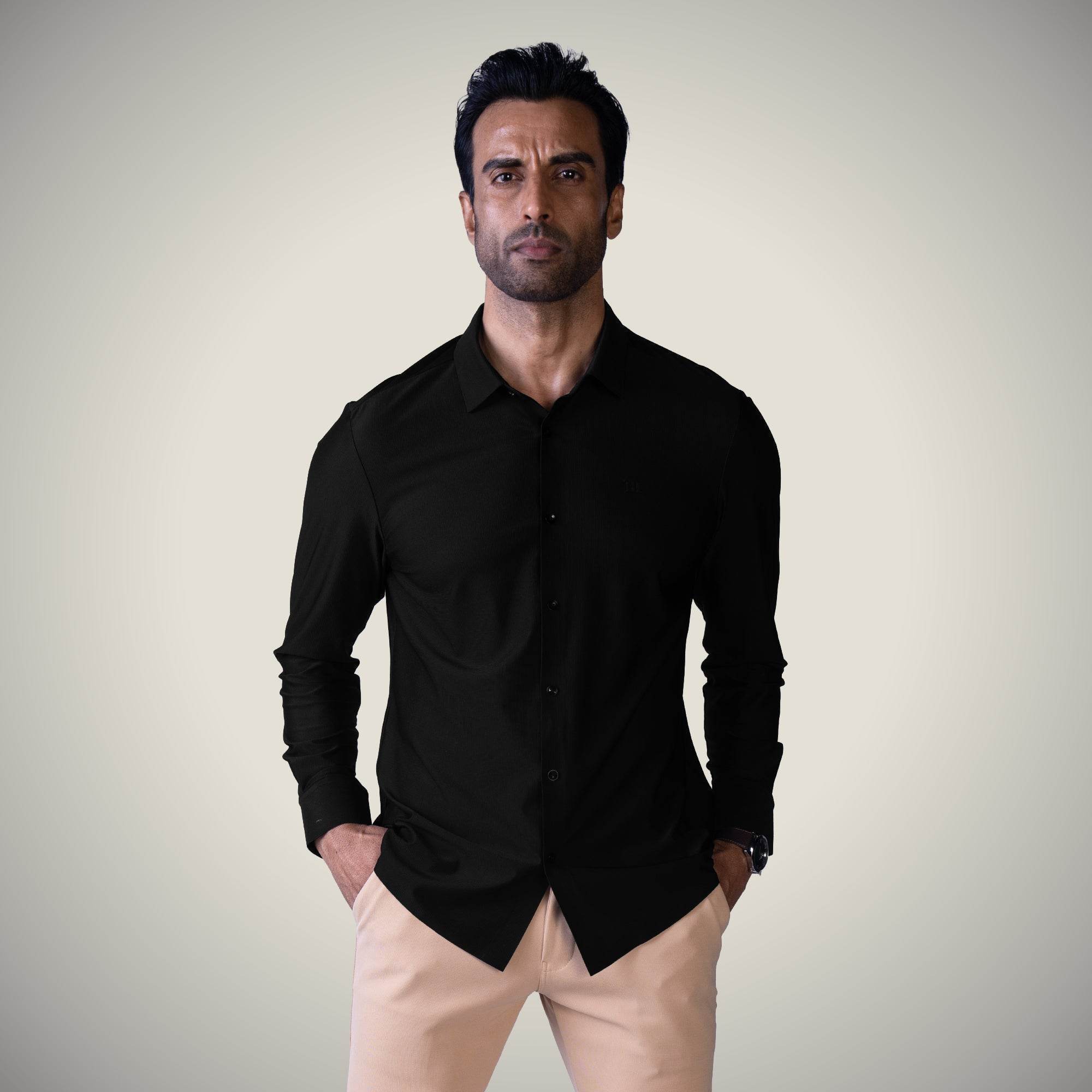 Hektor -Premium-Bonded- Open Button Shirt - Long Sleeve - Small Checks -Mens