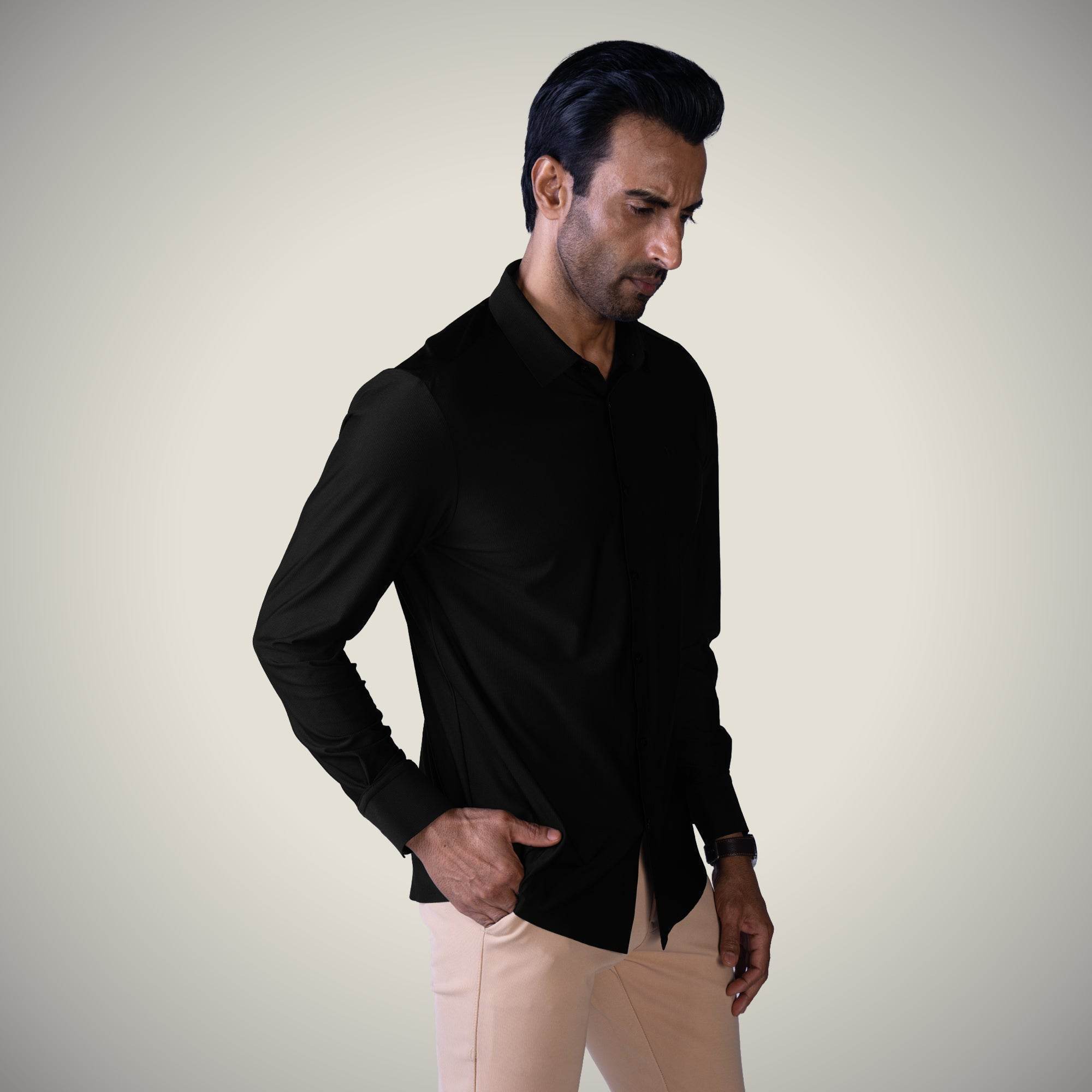 Hektor -Premium-Bonded- Open Button Shirt - Long Sleeve - Small Checks -Mens