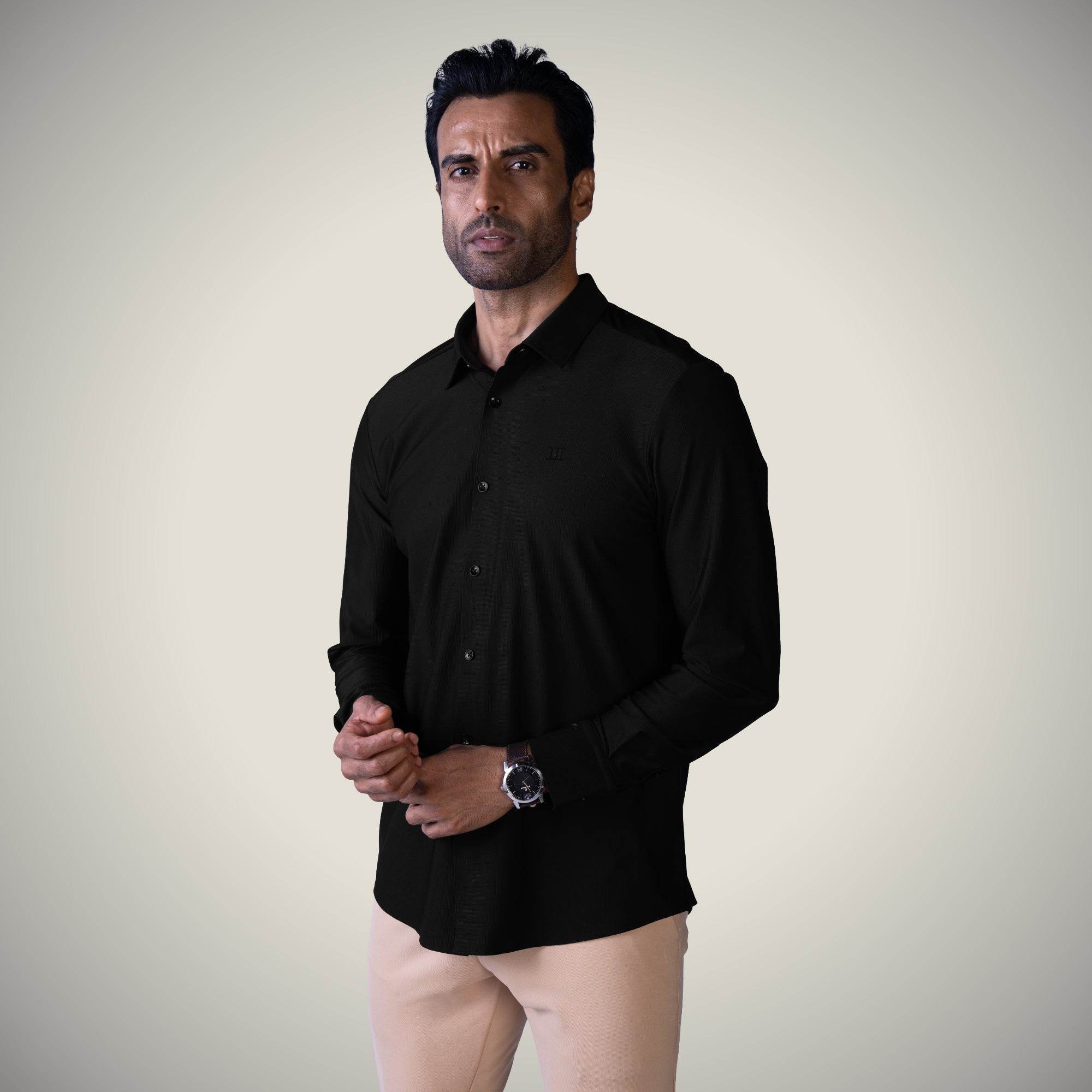 Hektor -Premium-Bonded- Open Button Shirt - Long Sleeve - Small Checks -Mens