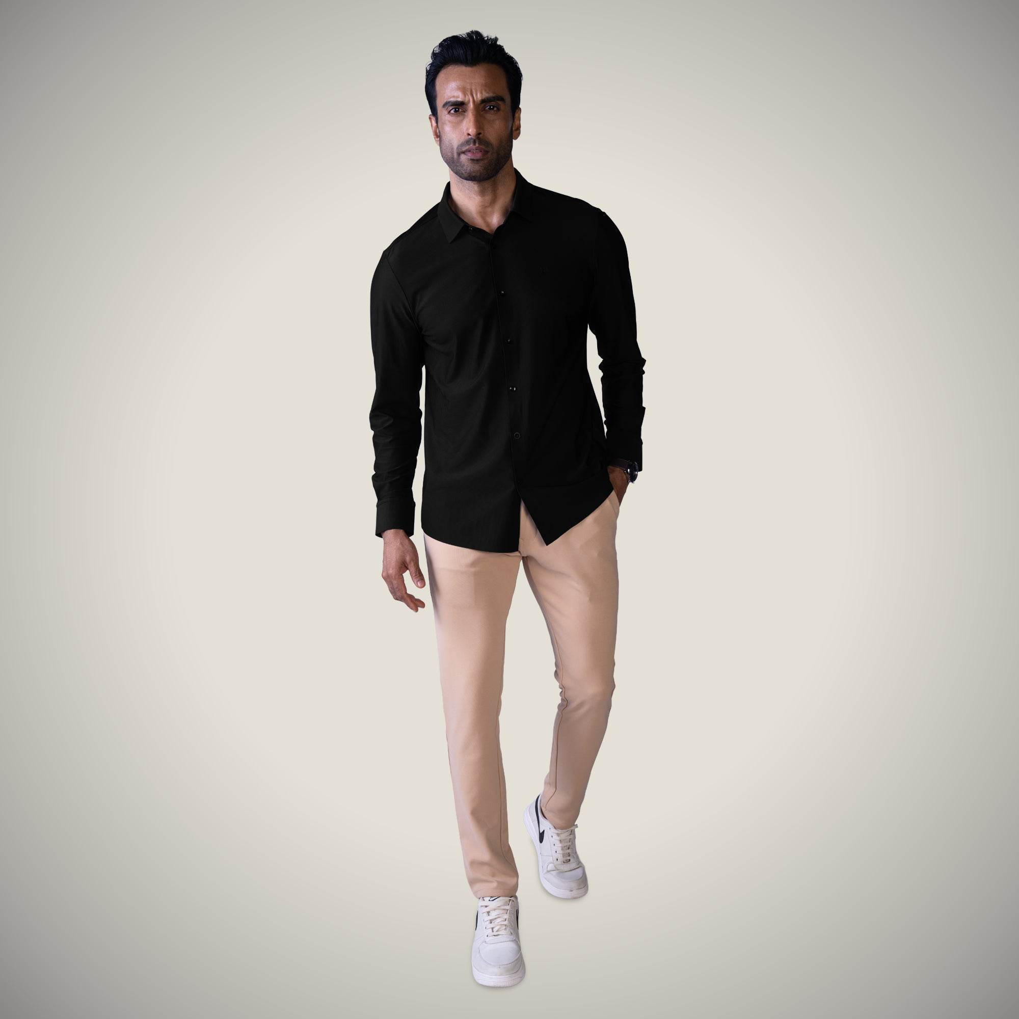 Hektor -Premium-Bonded- Open Button Shirt - Long Sleeve - Small Checks -Mens