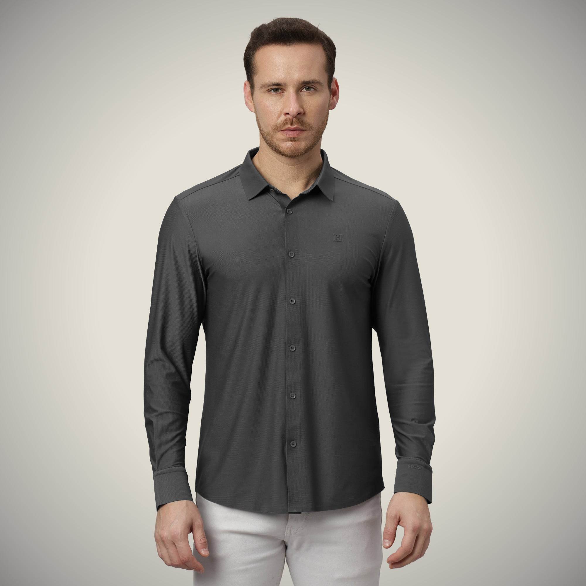 Hektor -Premium-Bonded- Open Button Shirt - Long Sleeve - Small Checks -Mens