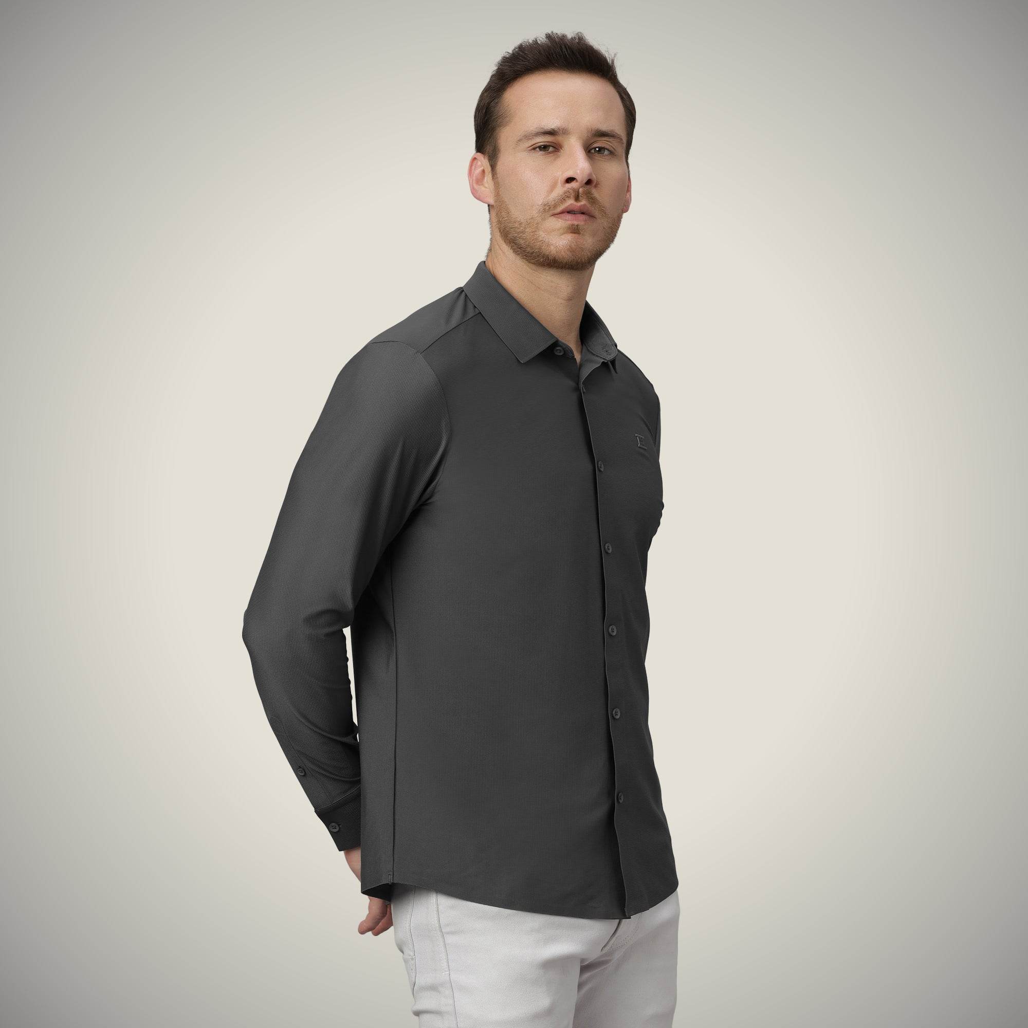 Hektor -Premium-Bonded- Open Button Shirt - Long Sleeve - Small Checks -Mens