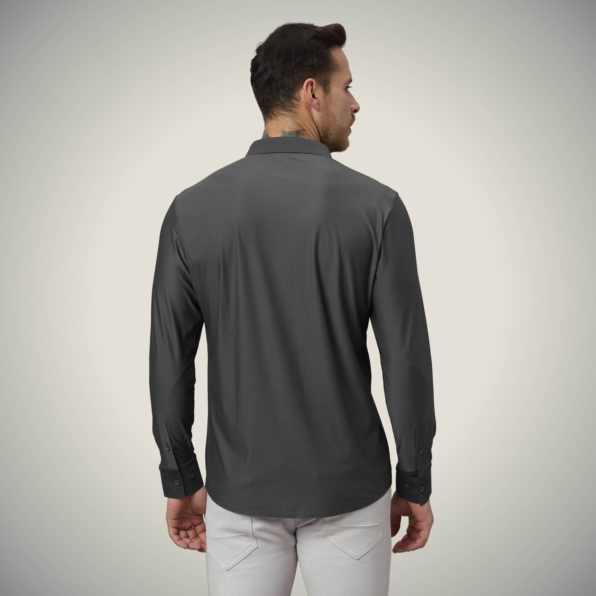 Hektor -Premium-Bonded- Open Button Shirt - Long Sleeve - Small Checks -Mens