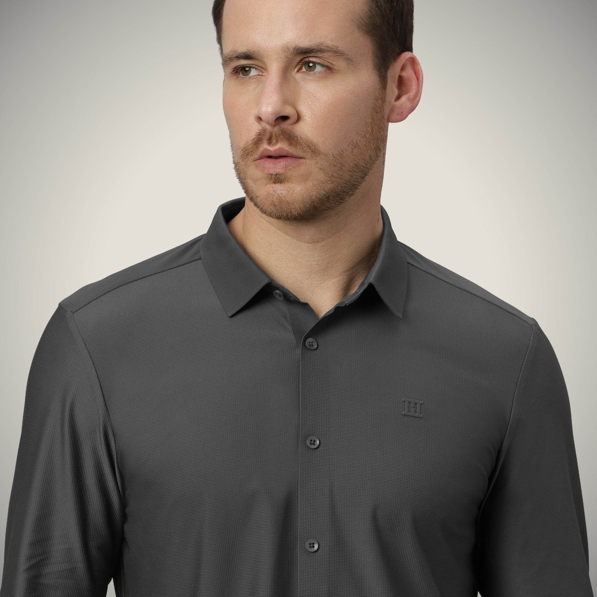 Hektor -Premium-Bonded- Open Button Shirt - Long Sleeve - Small Checks -Mens