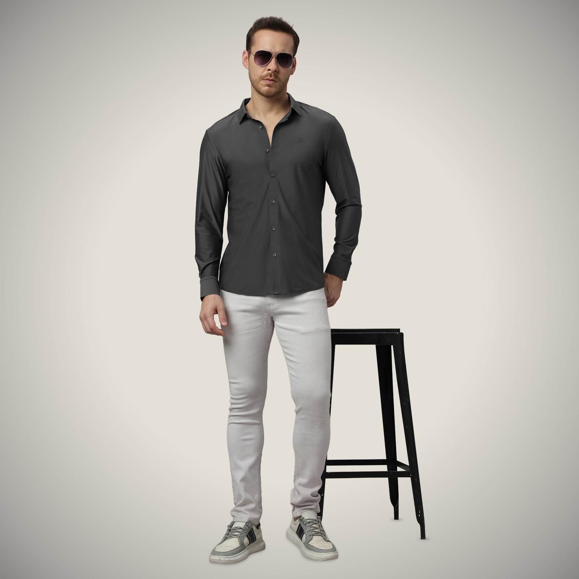 Hektor -Premium-Bonded- Open Button Shirt - Long Sleeve - Small Checks -Mens