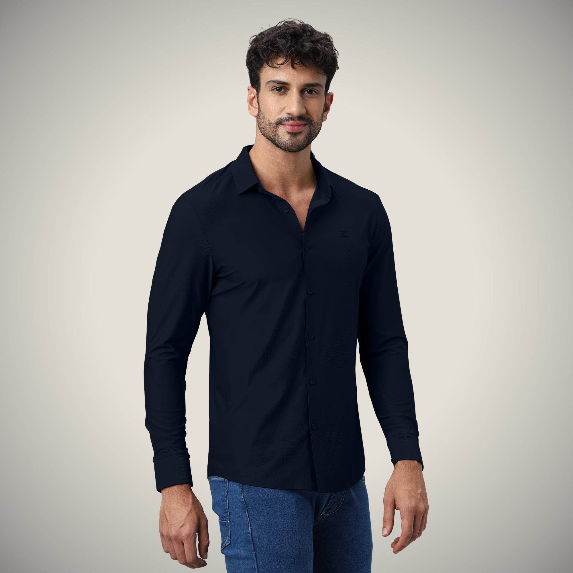 Hektor -Premium-Bonded- Open Button Shirt - Long Sleeve - Small Checks -Mens