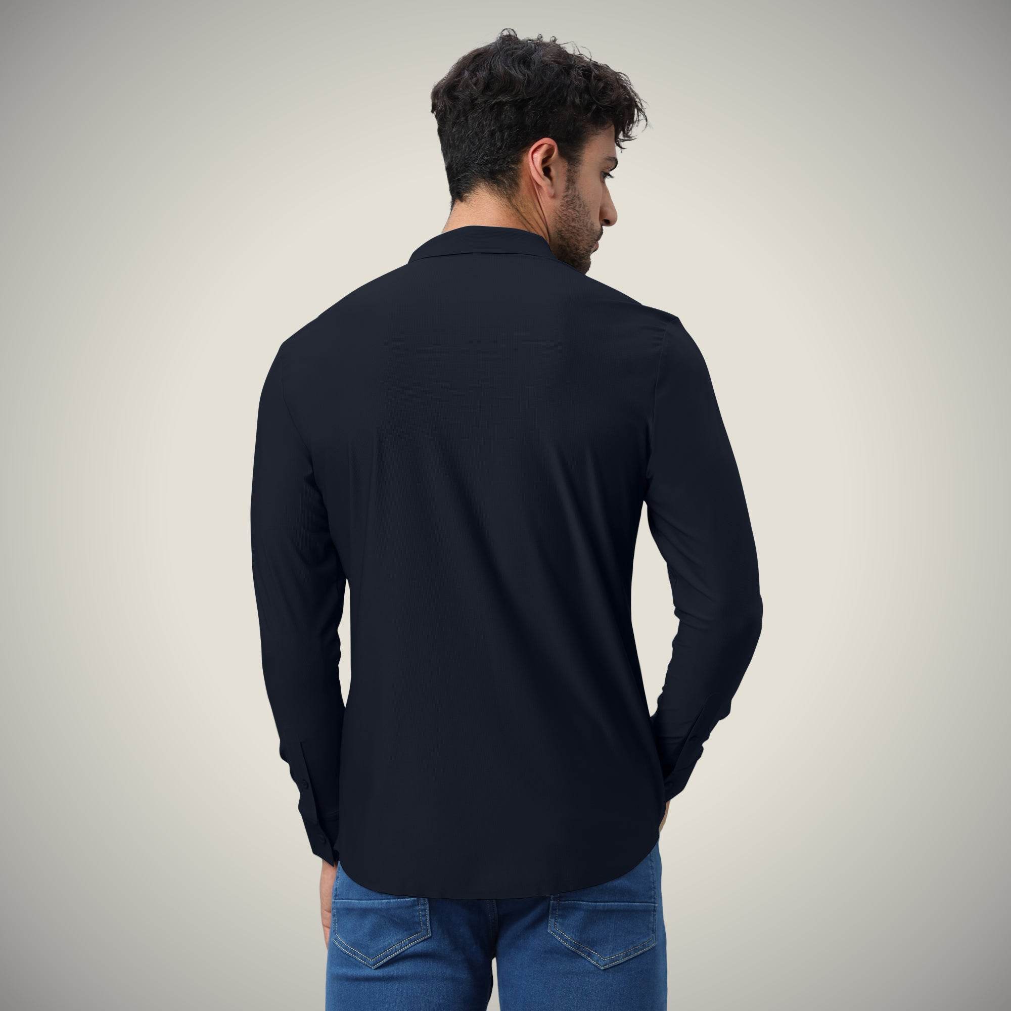 Hektor -Premium-Bonded- Open Button Shirt - Long Sleeve - Small Checks -Mens