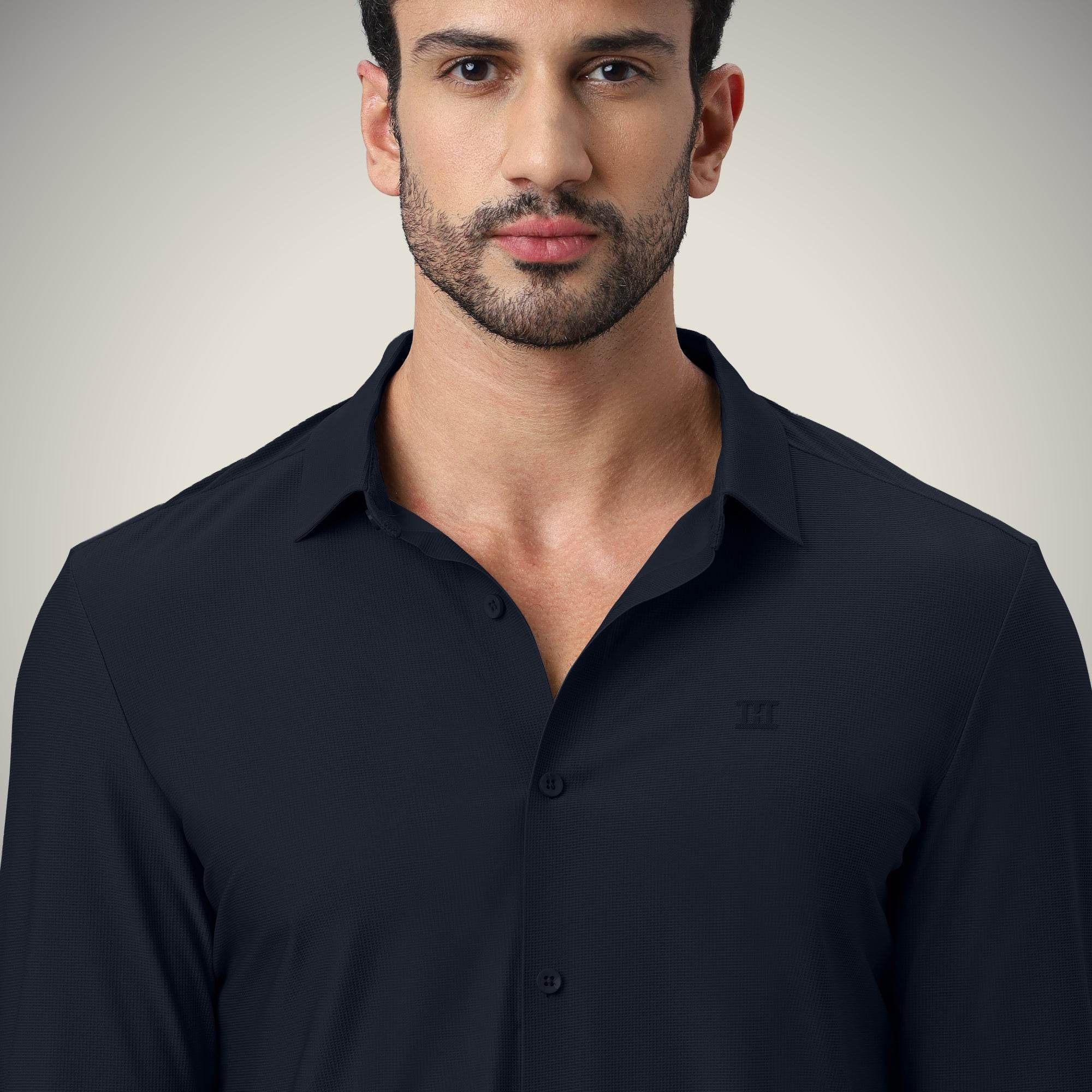 Hektor -Premium-Bonded- Open Button Shirt - Long Sleeve - Small Checks -Mens