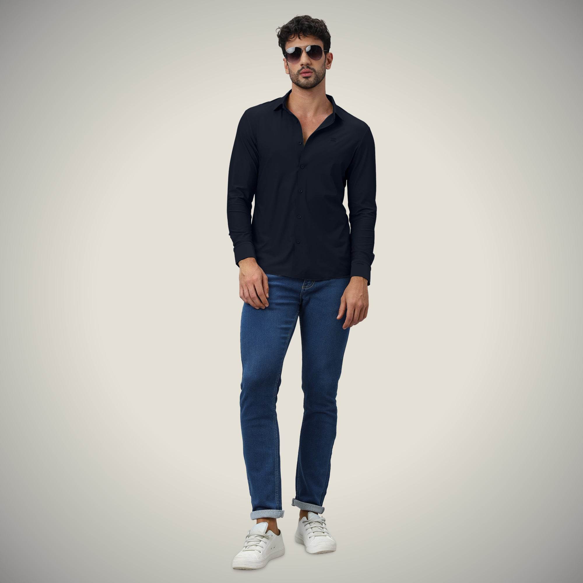 Hektor -Premium-Bonded- Open Button Shirt - Long Sleeve - Small Checks -Mens