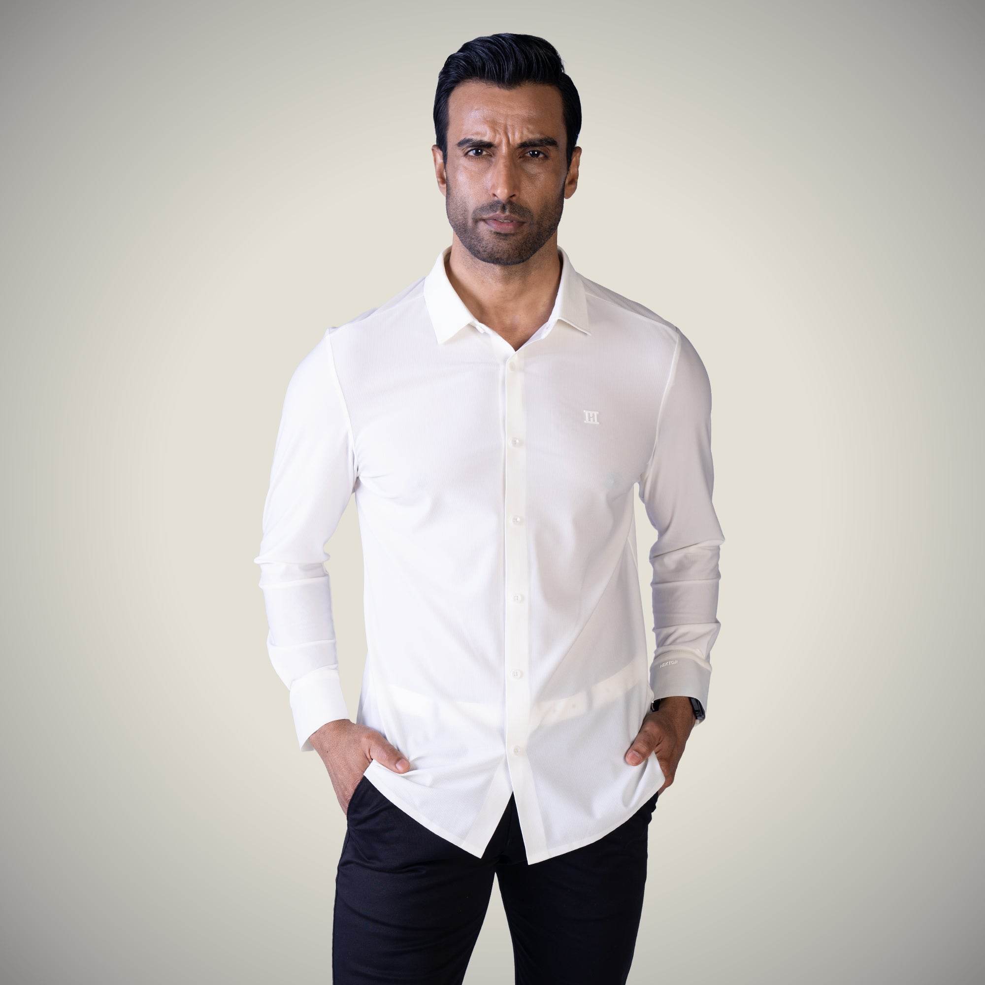 Hektor -Premium-Bonded- Open Button Shirt - Long Sleeve - Small Checks -Mens