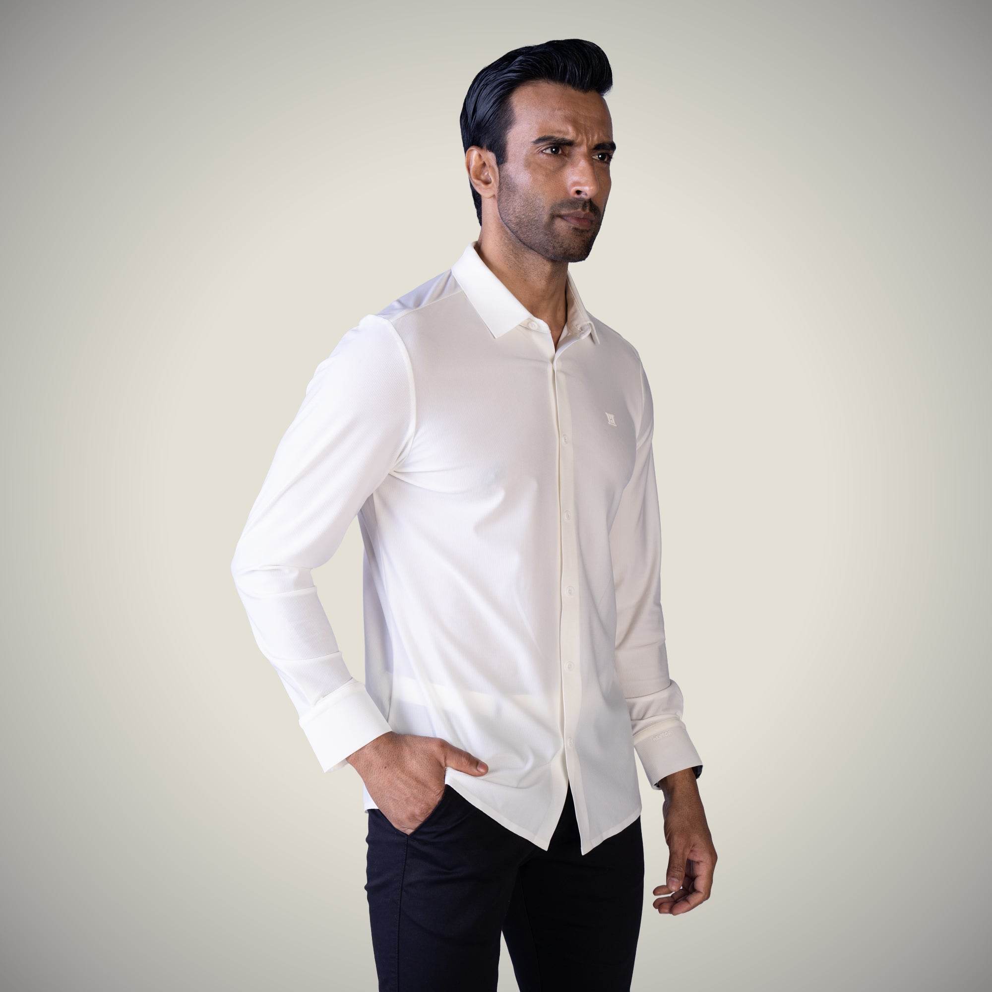 Hektor -Premium-Bonded- Open Button Shirt - Long Sleeve - Small Checks -Mens