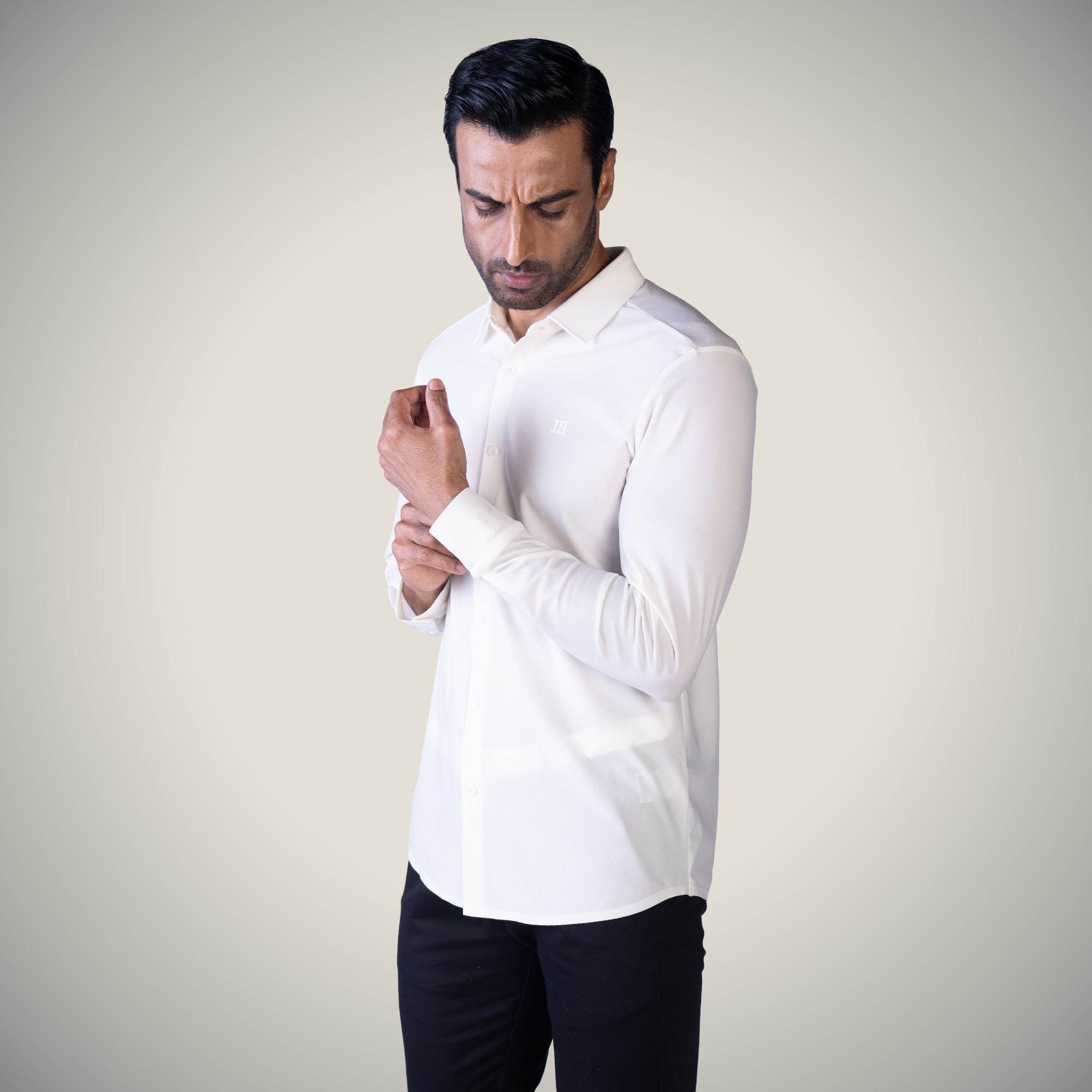 Hektor -Premium-Bonded- Open Button Shirt - Long Sleeve - Small Checks -Mens