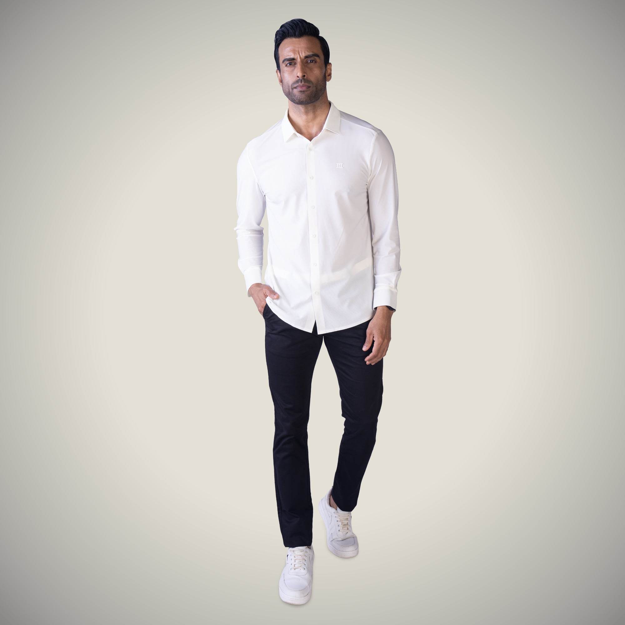 Hektor -Premium-Bonded- Open Button Shirt - Long Sleeve - Small Checks -Mens