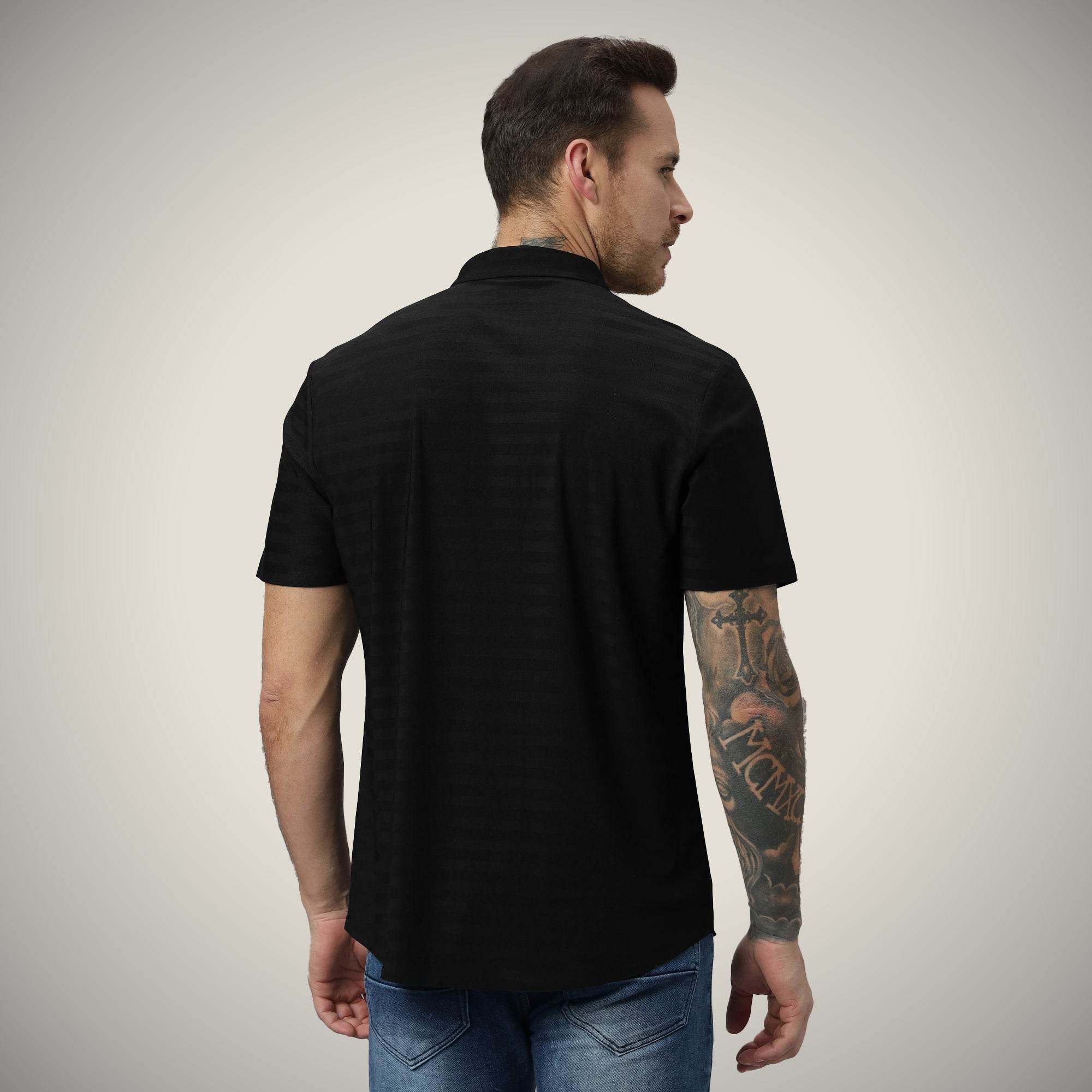 Hektor -Premium-Bonded- Open Button Shirt - Short Sleeve - Herring Bone -Mens