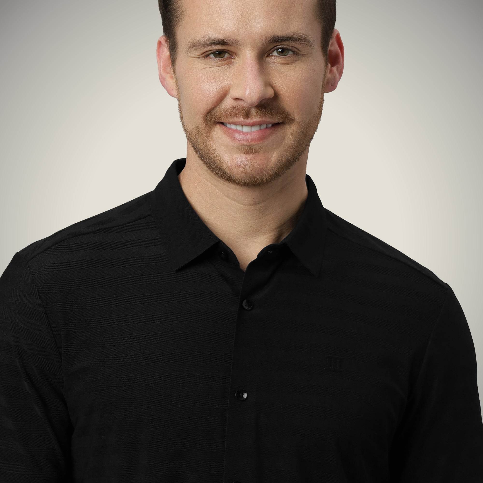 Hektor -Premium-Bonded- Open Button Shirt - Short Sleeve - Herring Bone -Mens