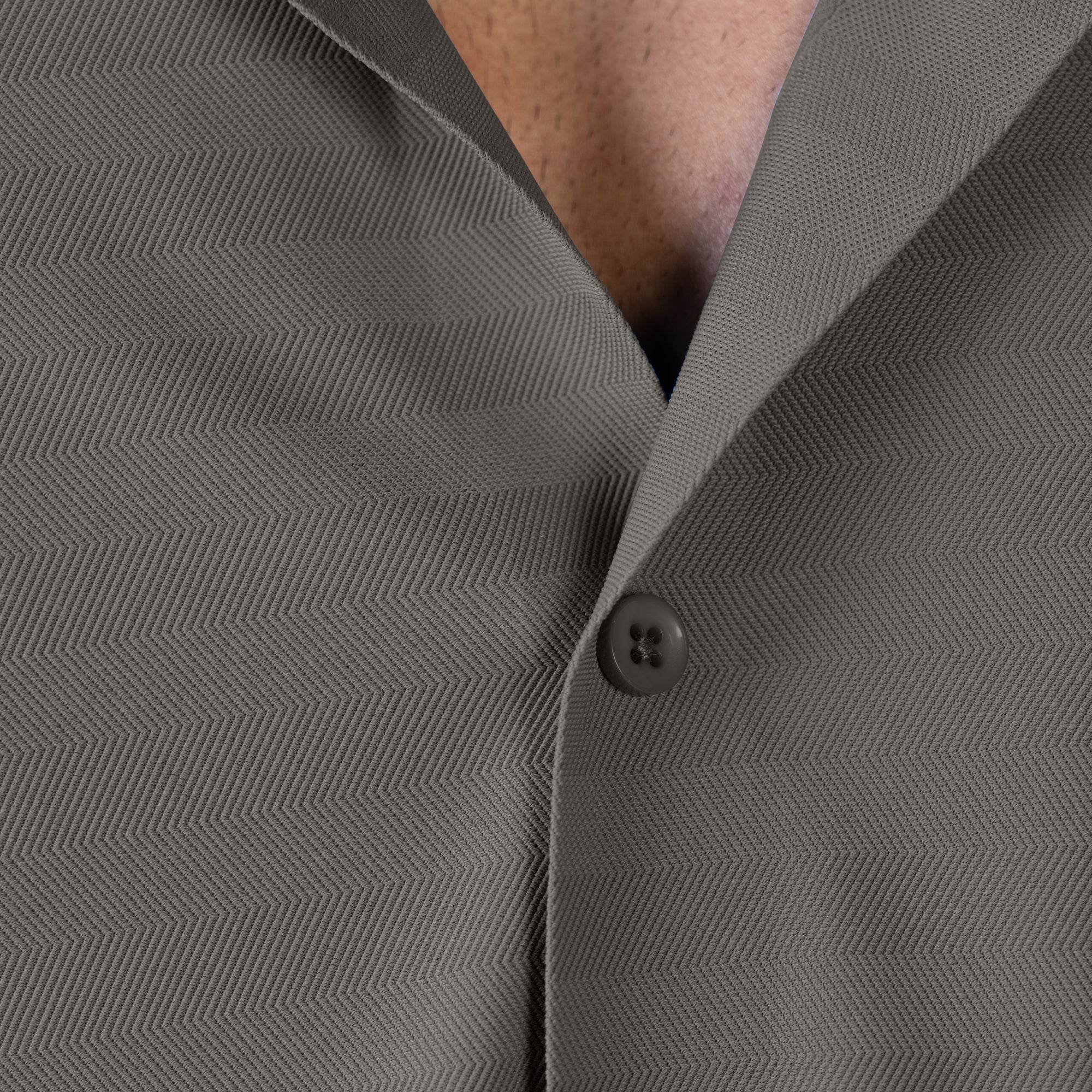 Hektor -Premium-Bonded- Open Button Shirt - Short Sleeve - Herring Bone -Mens