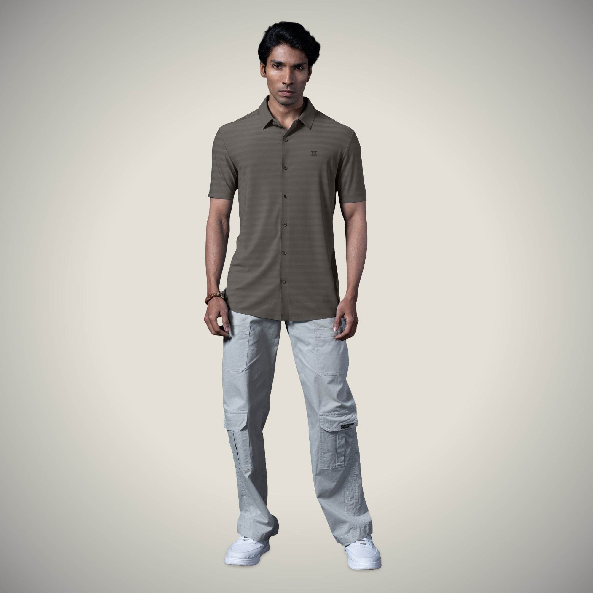 Hektor -Premium-Bonded- Open Button Shirt - Short Sleeve - Herring Bone -Mens