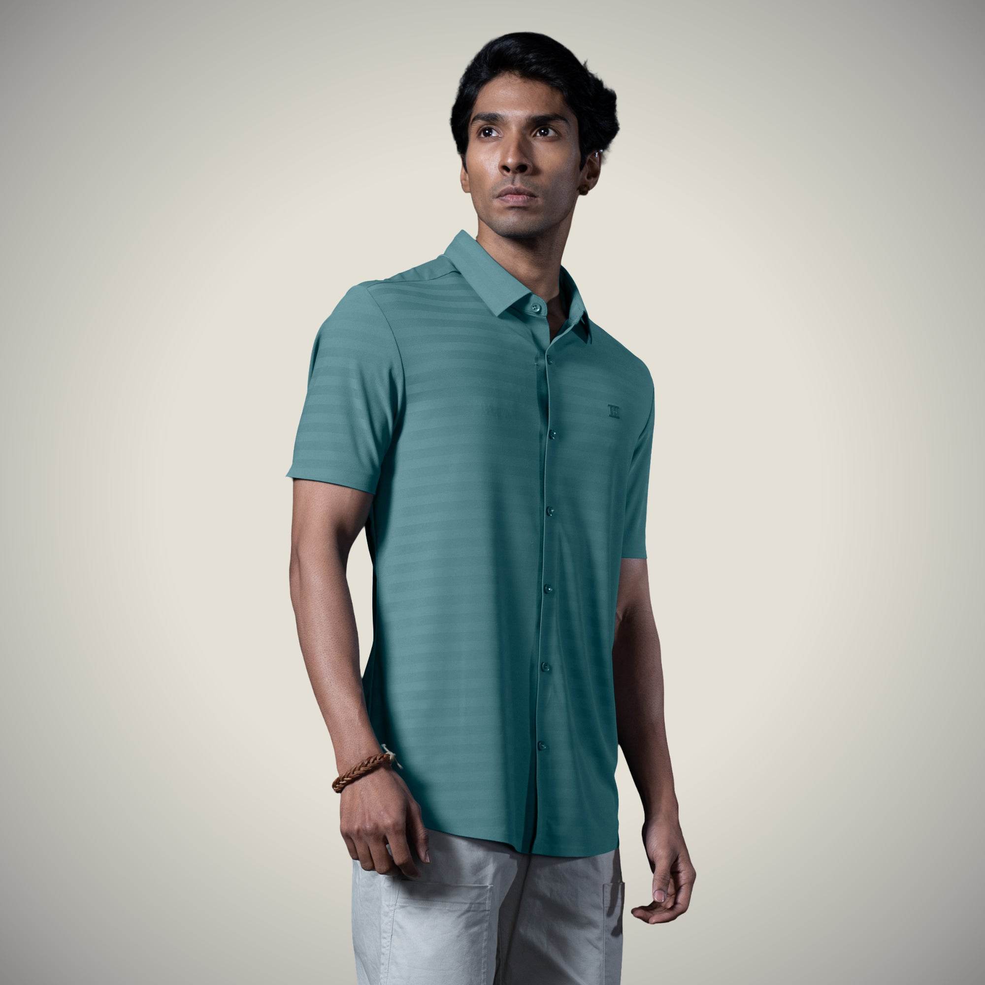Hektor -Premium-Bonded- Open Button Shirt - Short Sleeve - Herring Bone -Mens