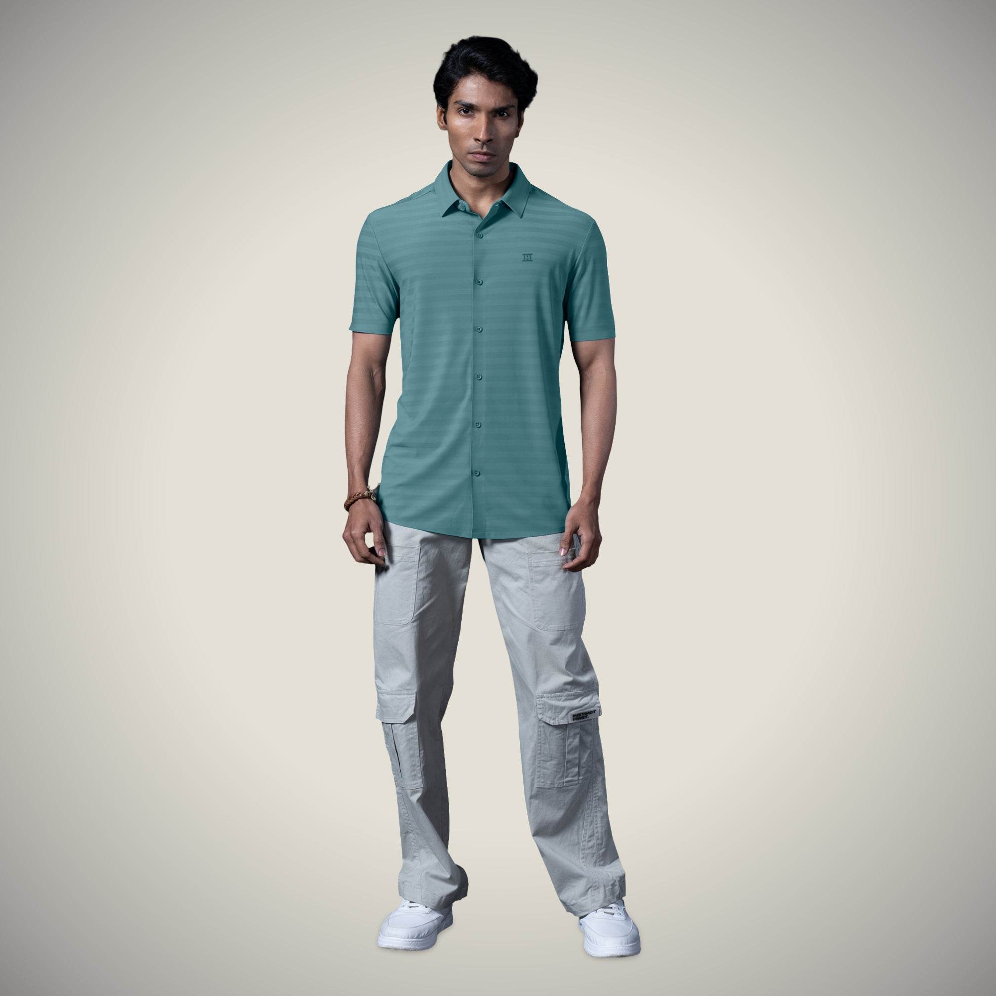 Hektor -Premium-Bonded- Open Button Shirt - Short Sleeve - Herring Bone -Mens