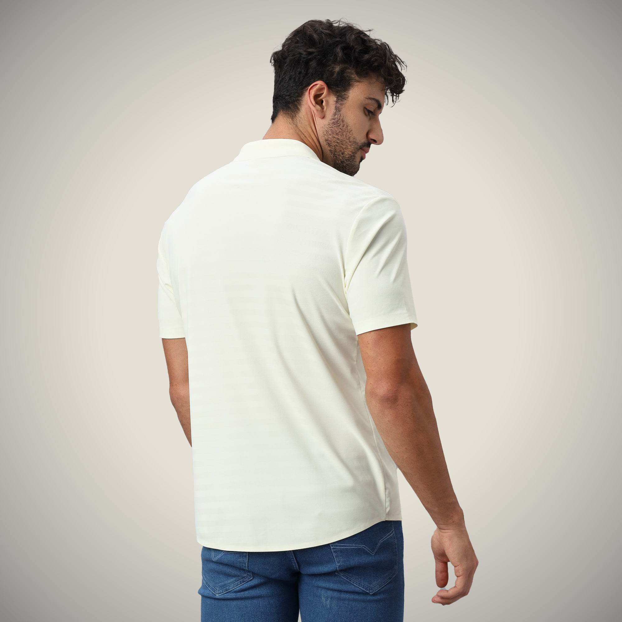 Hektor -Premium-Bonded- Open Button Shirt - Short Sleeve - Herring Bone -Mens