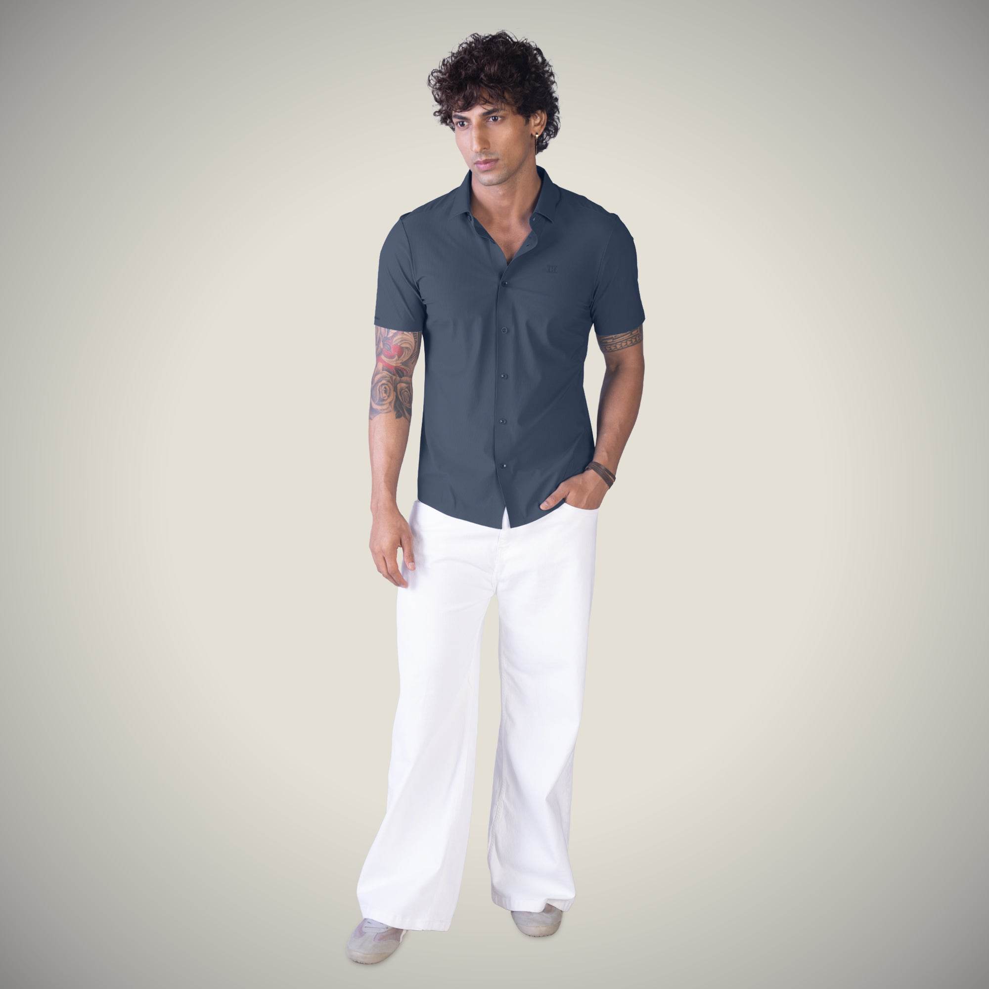 Hektor -Premium-Bonded- Open Button Shirt - Short Sleeve - Big Checks -Mens