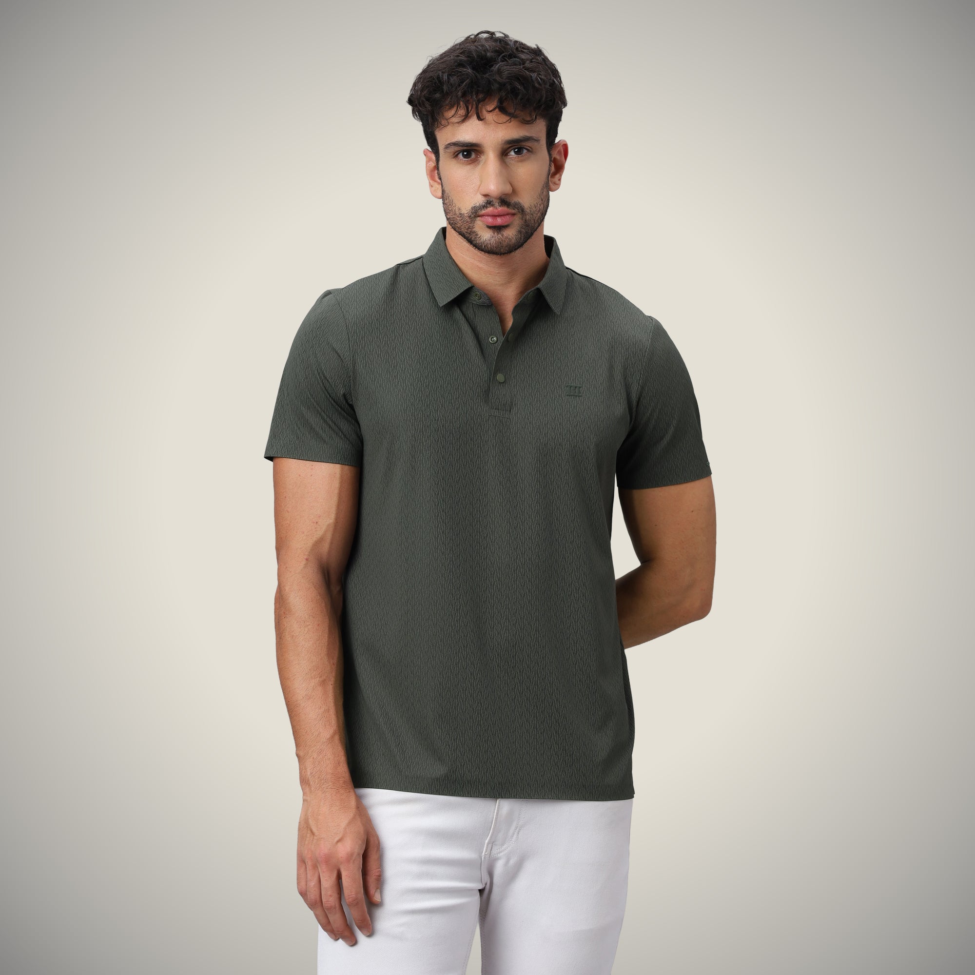 Hektor -Premium-Bonded- Snap Button Polo - Thick Thin Jacquard T Shirt -Mens