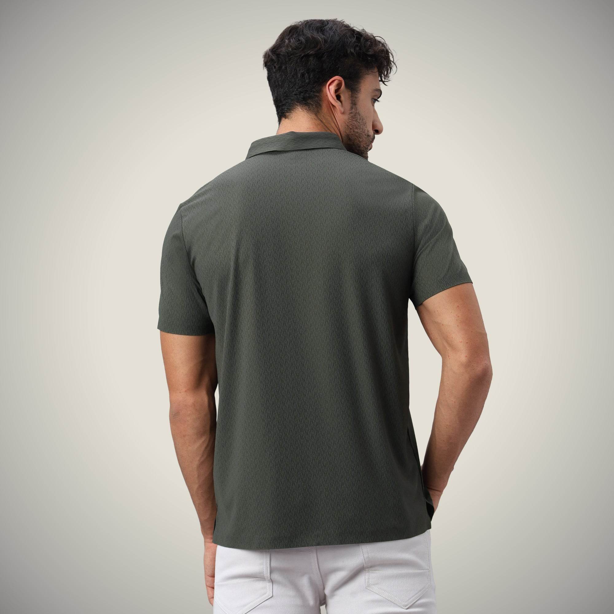 Hektor -Premium-Bonded- Snap Button Polo - Thick Thin Jacquard T Shirt -Mens