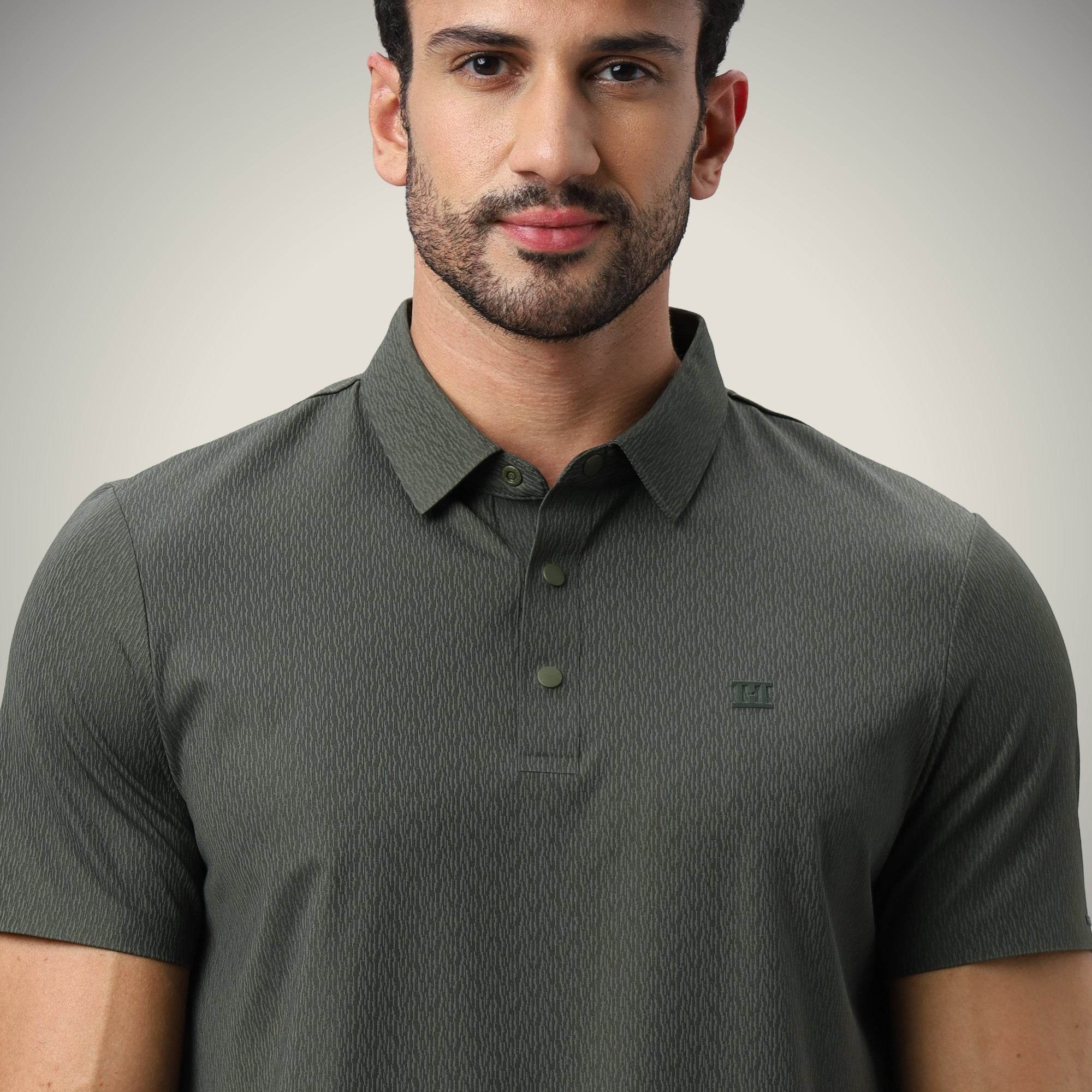 Hektor -Premium-Bonded- Snap Button Polo - Thick Thin Jacquard T Shirt -Mens