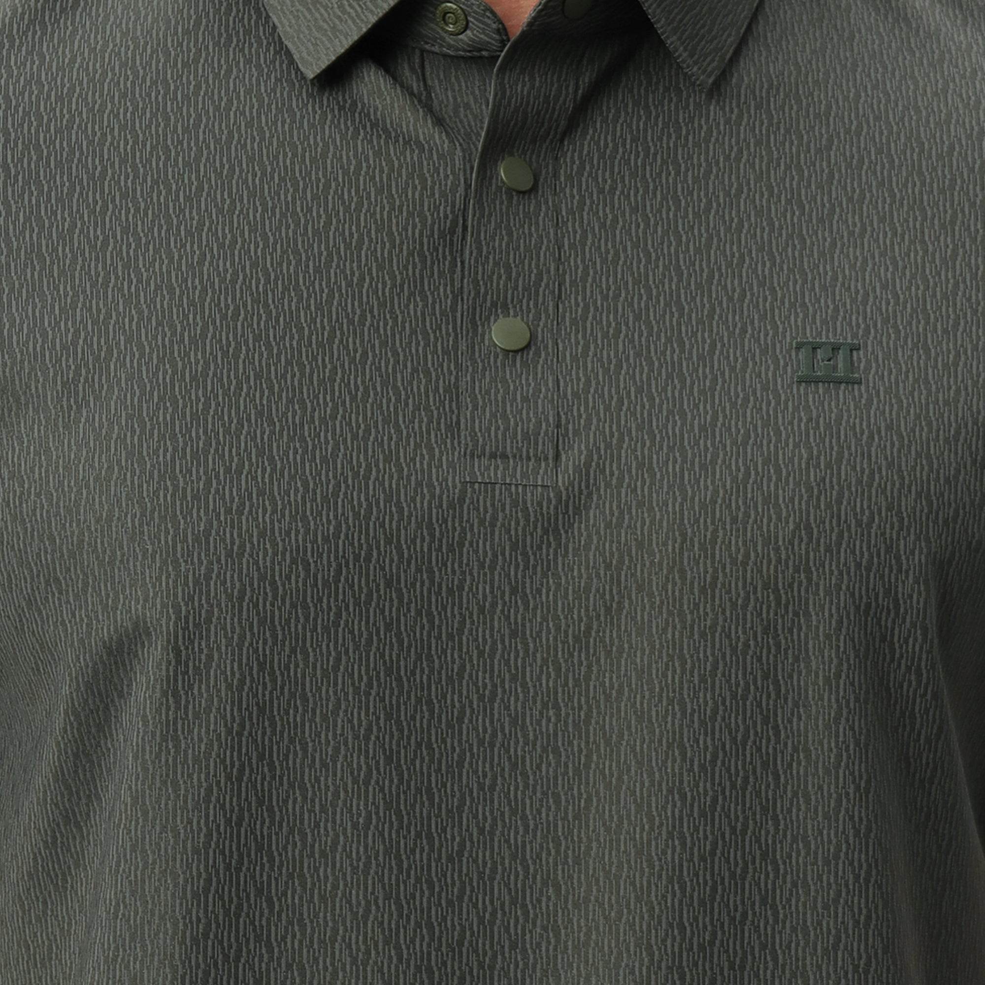 Hektor -Premium-Bonded- Snap Button Polo - Thick Thin Jacquard T Shirt -Mens