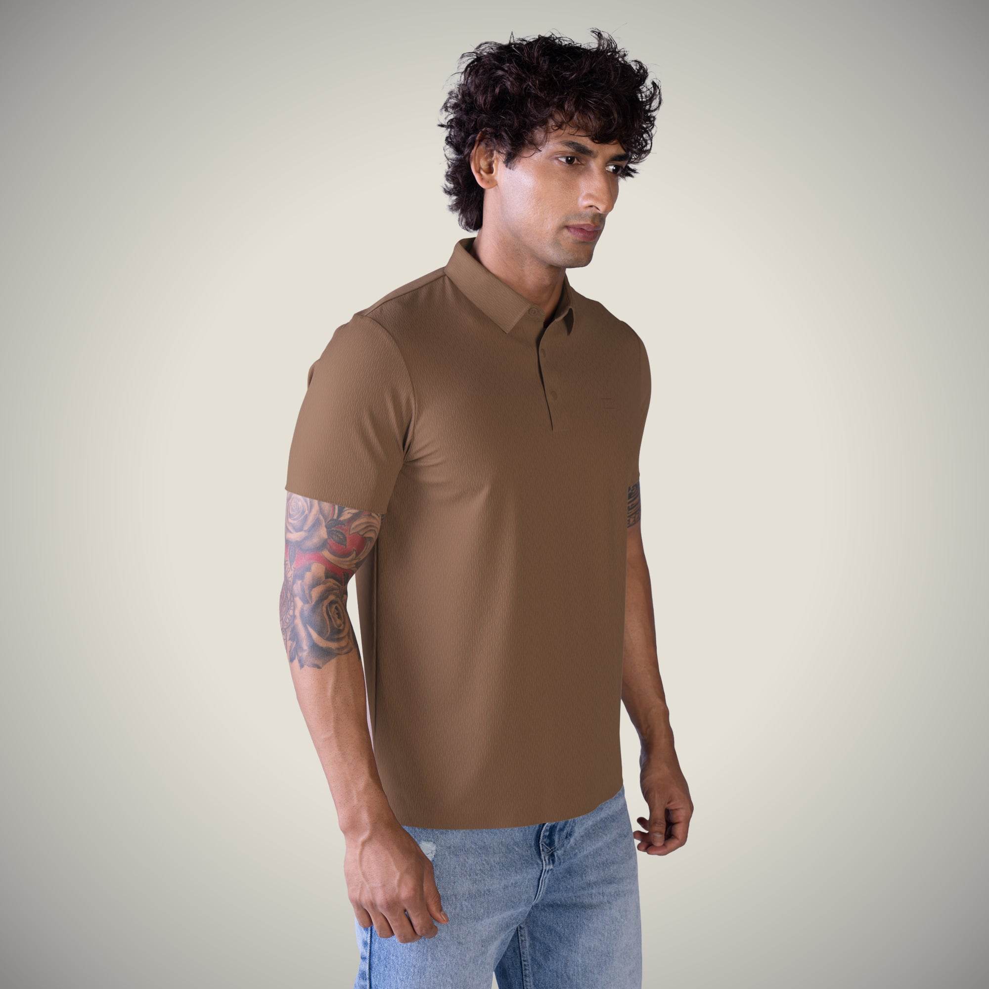 Hektor -Premium-Bonded- Snap Button Polo - Thick Thin Jacquard T Shirt -Mens