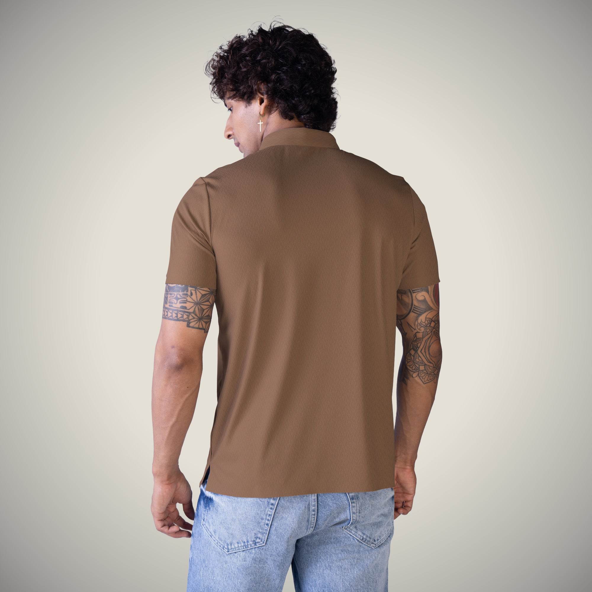 Hektor -Premium-Bonded- Snap Button Polo - Thick Thin Jacquard T Shirt -Mens