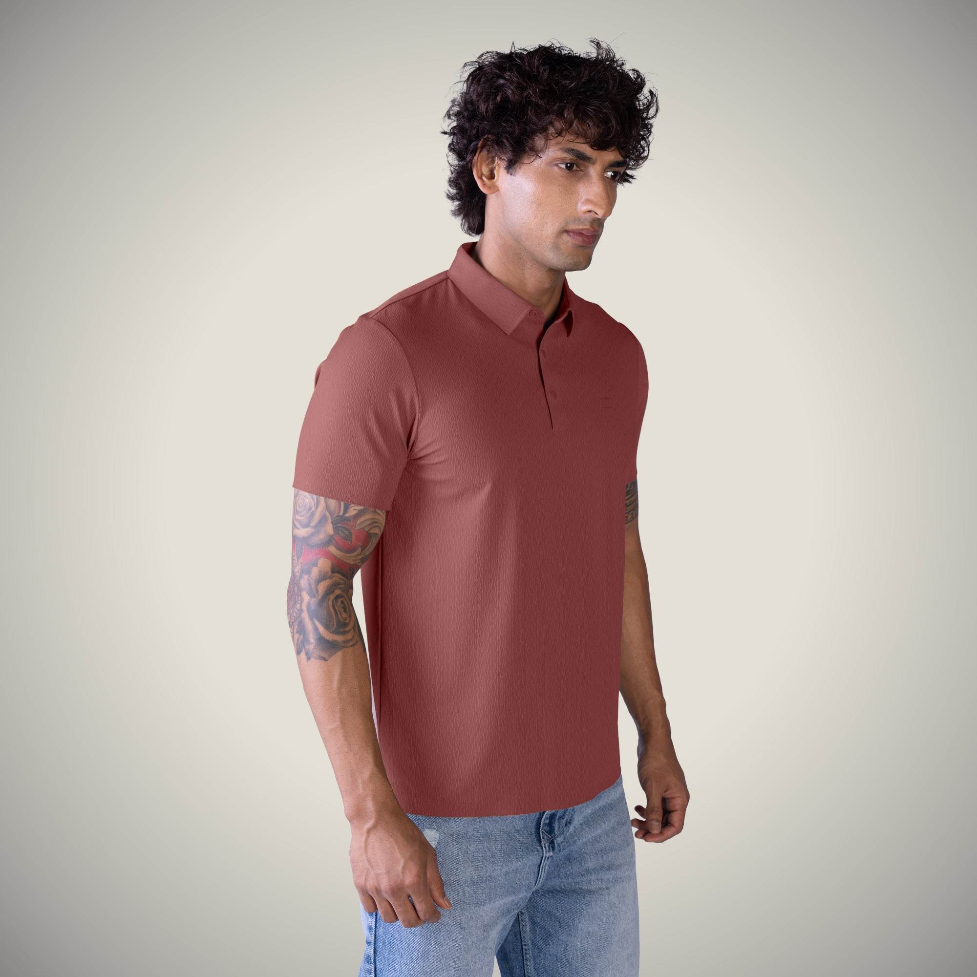 Hektor -Premium-Bonded- Snap Button Polo - Thick Thin Jacquard T Shirt -Mens