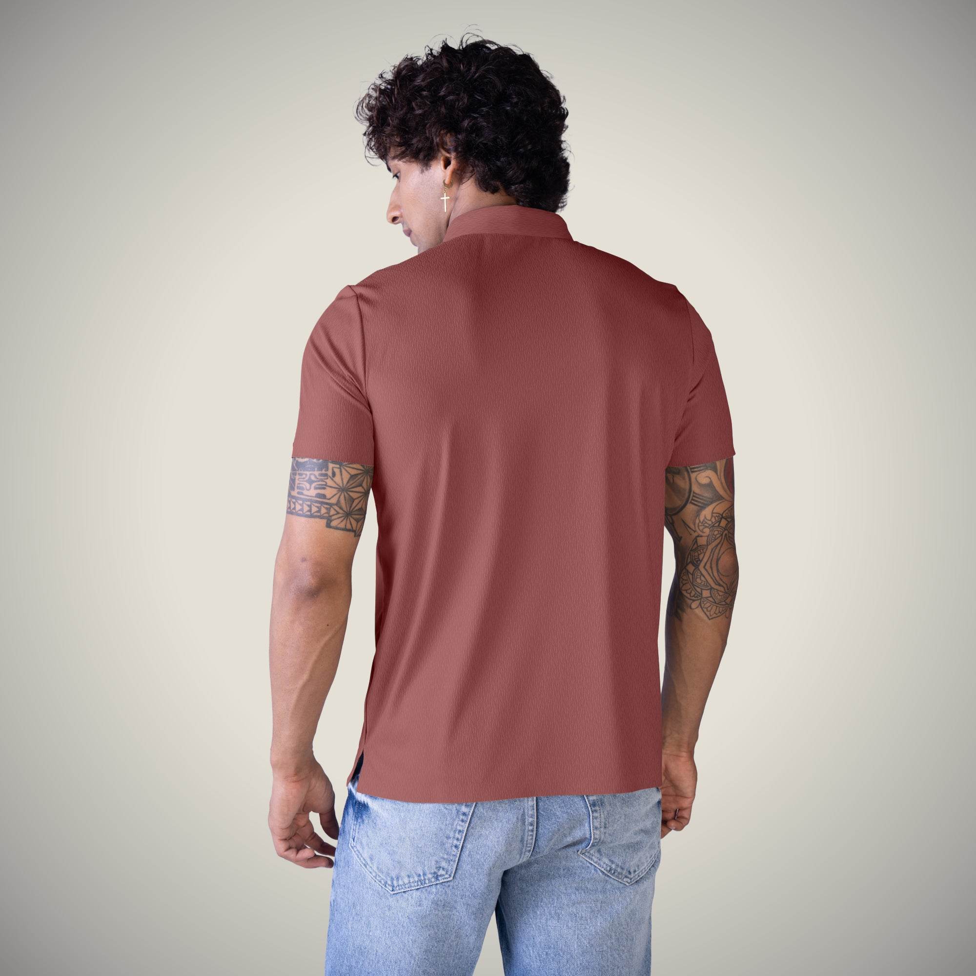 Hektor -Premium-Bonded- Snap Button Polo - Thick Thin Jacquard T Shirt -Mens