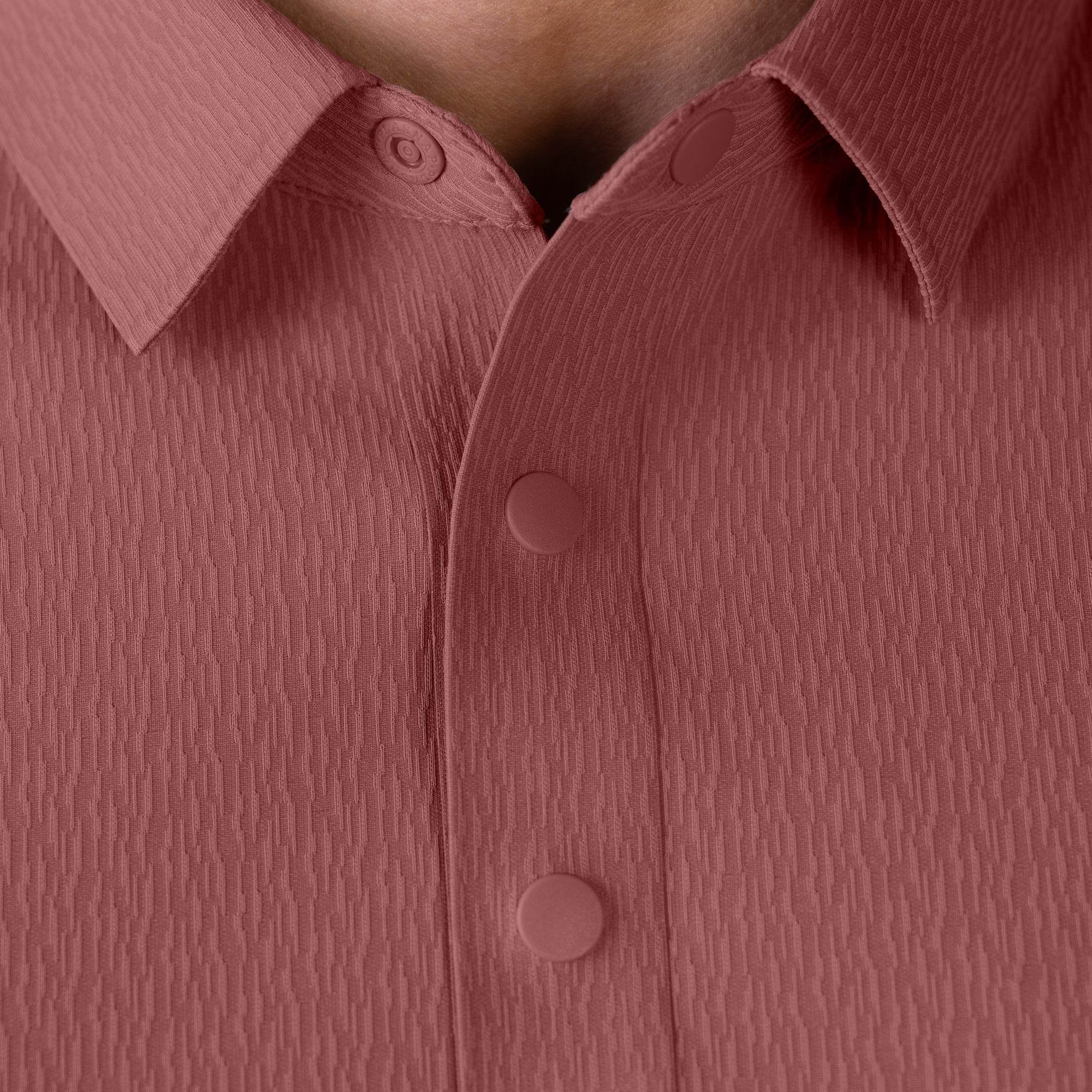 Hektor -Premium-Bonded- Snap Button Polo - Thick Thin Jacquard T Shirt -Mens