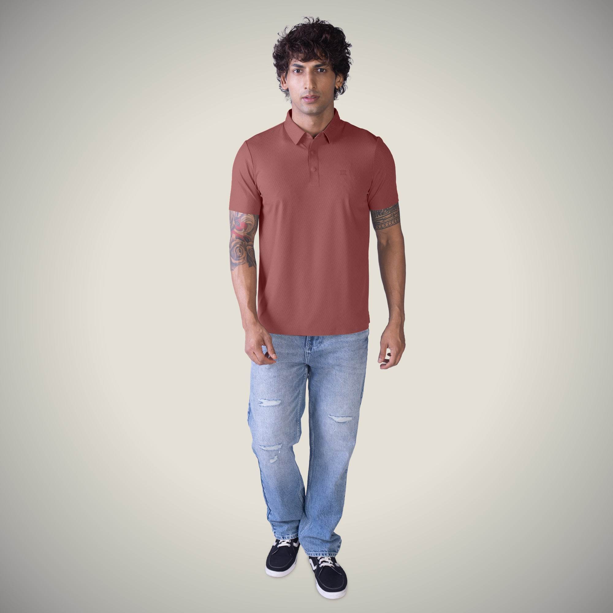 Hektor -Premium-Bonded- Snap Button Polo - Thick Thin Jacquard T Shirt -Mens