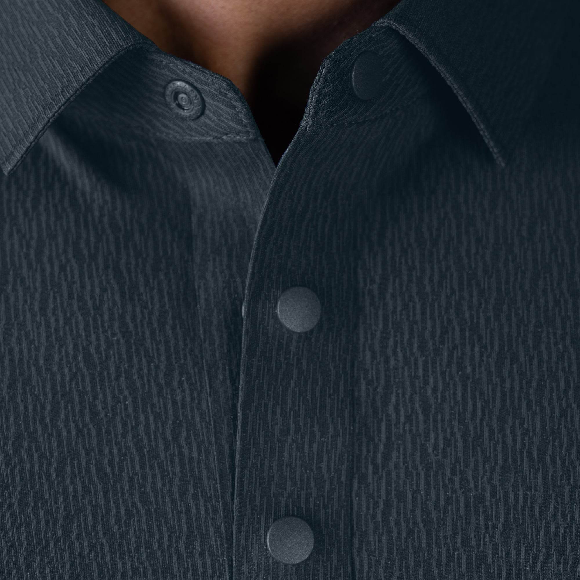 Hektor -Premium-Bonded- Snap Button Polo - Thick Thin Jacquard T Shirt -Mens