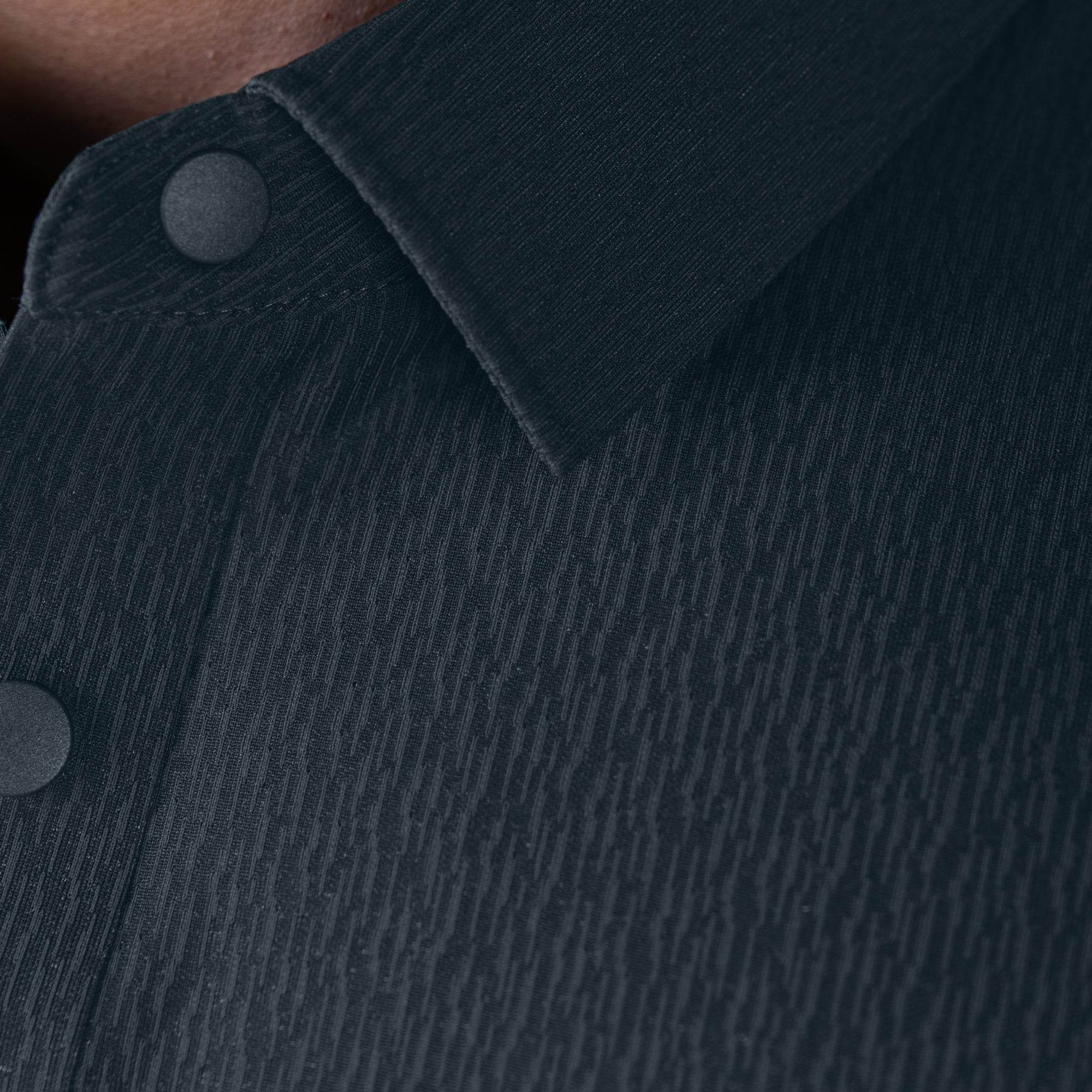 Hektor -Premium-Bonded- Snap Button Polo - Thick Thin Jacquard T Shirt -Mens