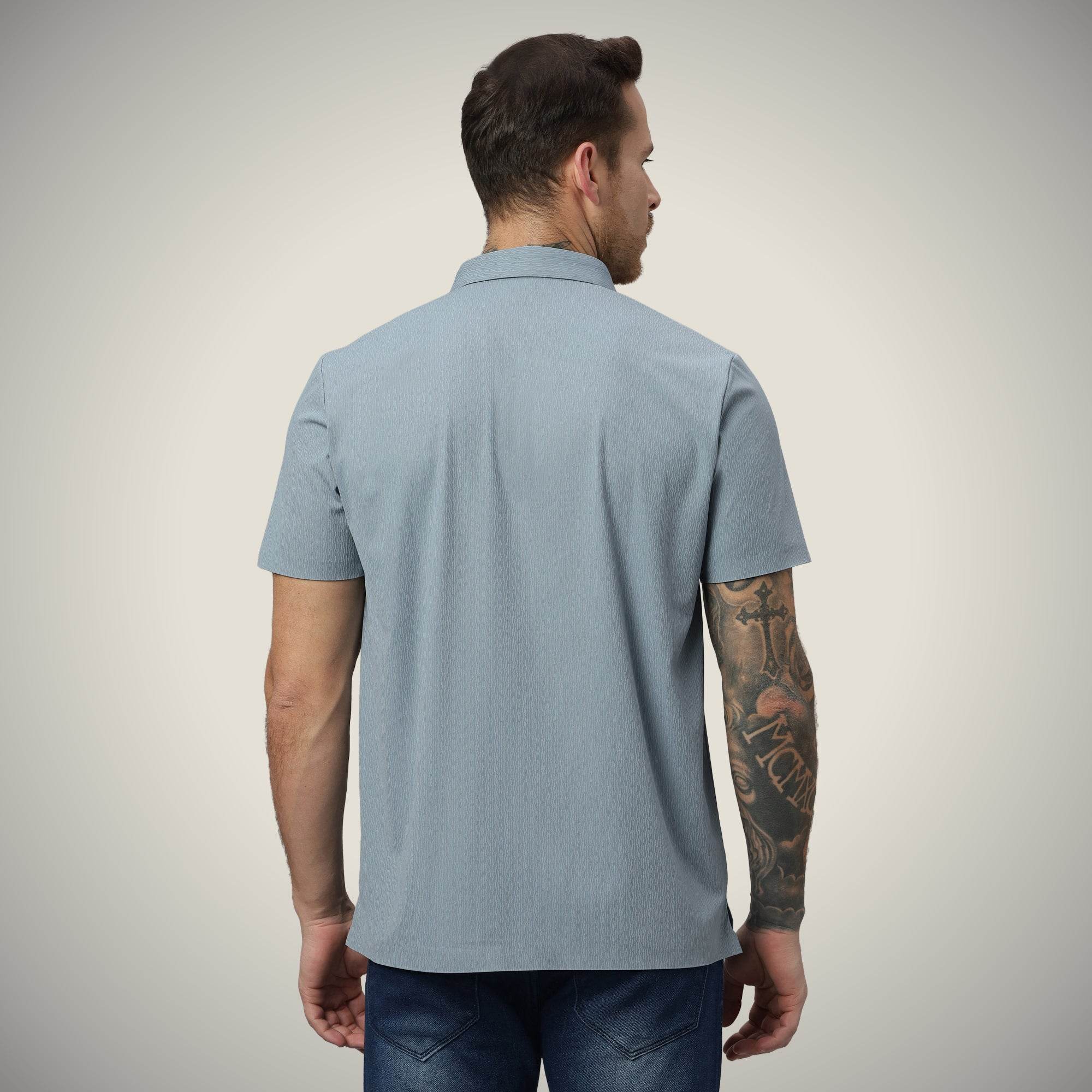 Hektor -Premium-Bonded- Snap Button Polo - Thick Thin Jacquard T Shirt -Mens