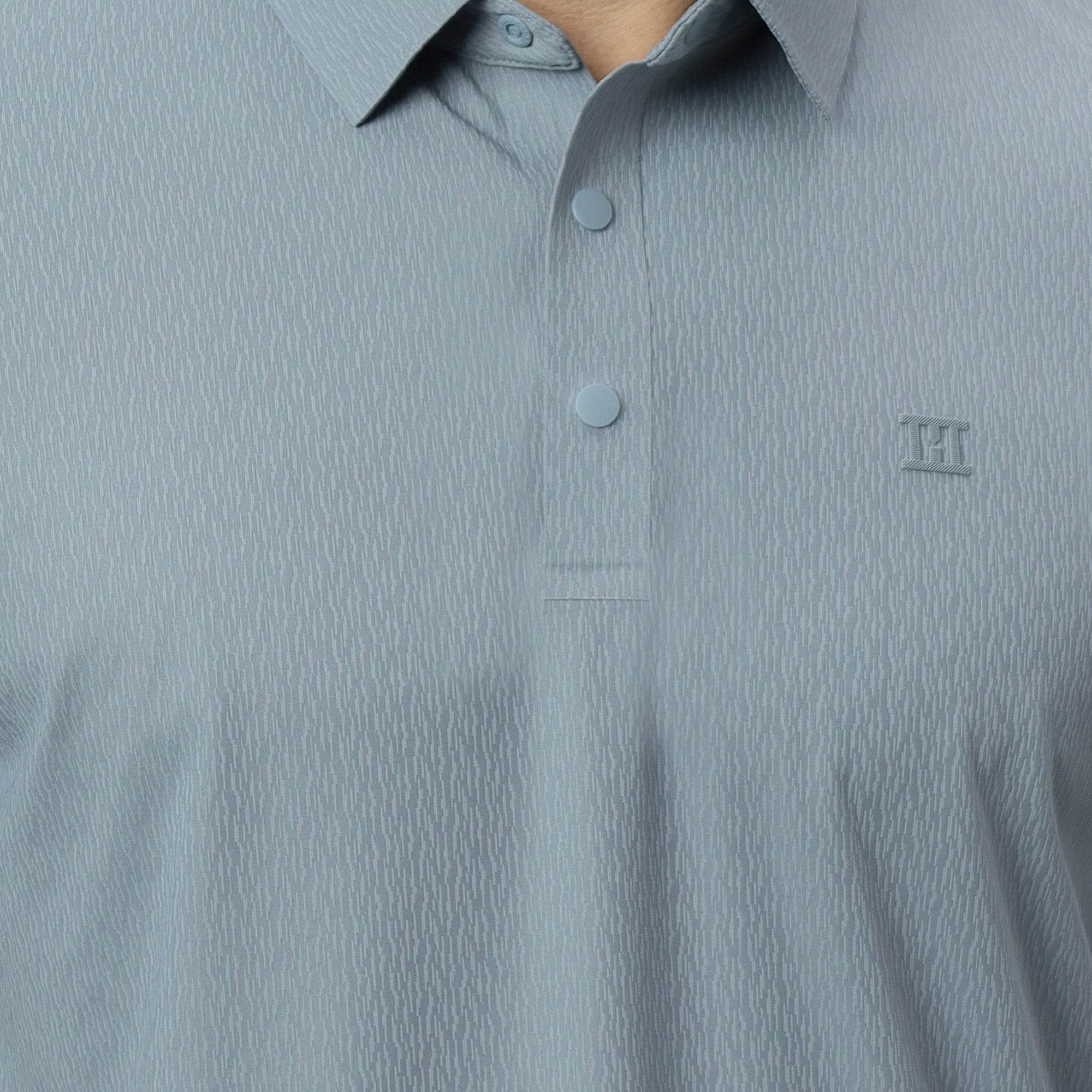 Hektor -Premium-Bonded- Snap Button Polo - Thick Thin Jacquard T Shirt -Mens