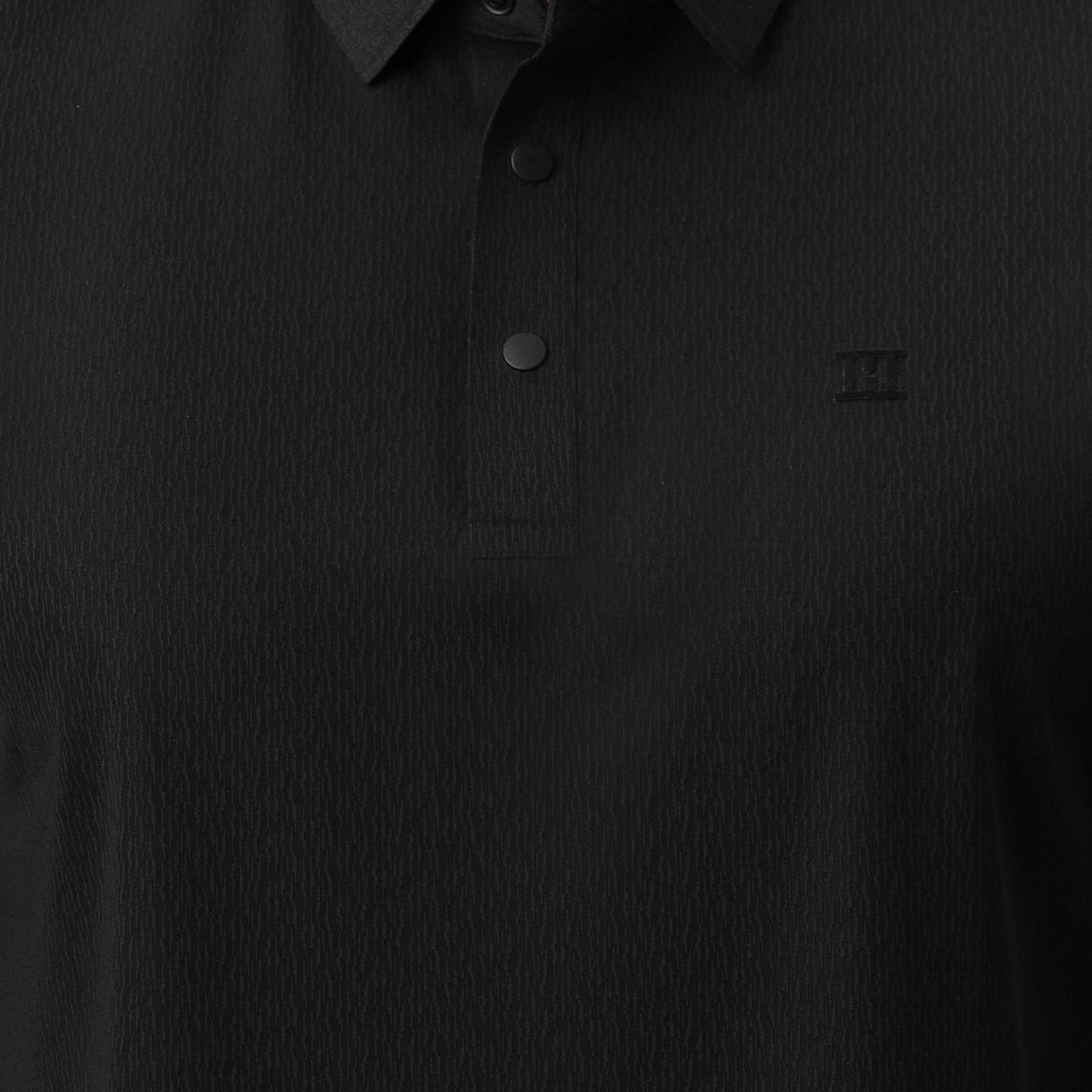 Hektor -Premium-Bonded- Snap Button Polo - Thick Thin Jacquard T Shirt -Mens