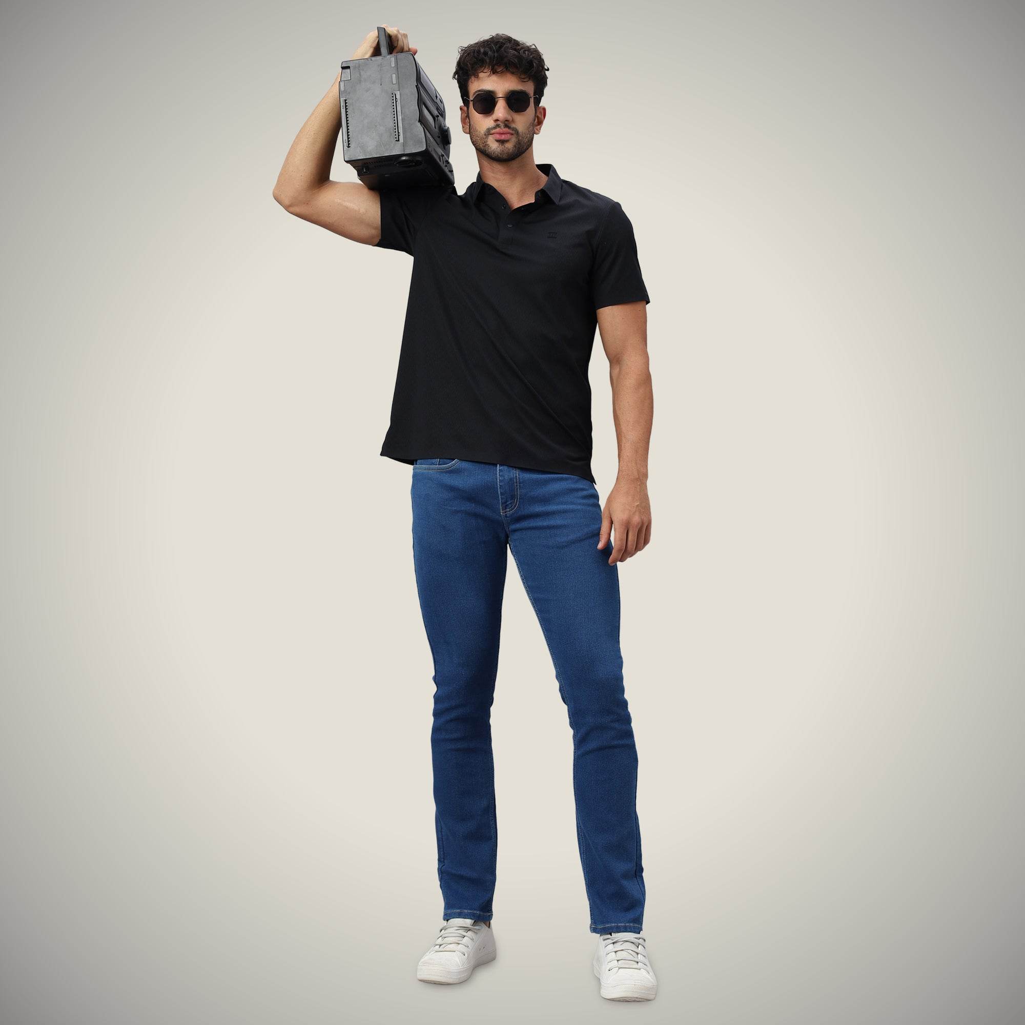 Hektor -Premium-Bonded- Snap Button Polo - Thick Thin Jacquard T Shirt -Mens